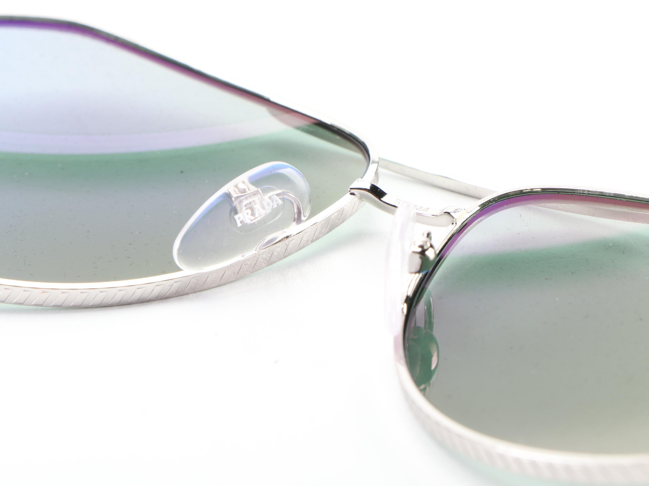 Prada SPR63X Aviator Sunglasses in Silver Tone Metal with Case and Box