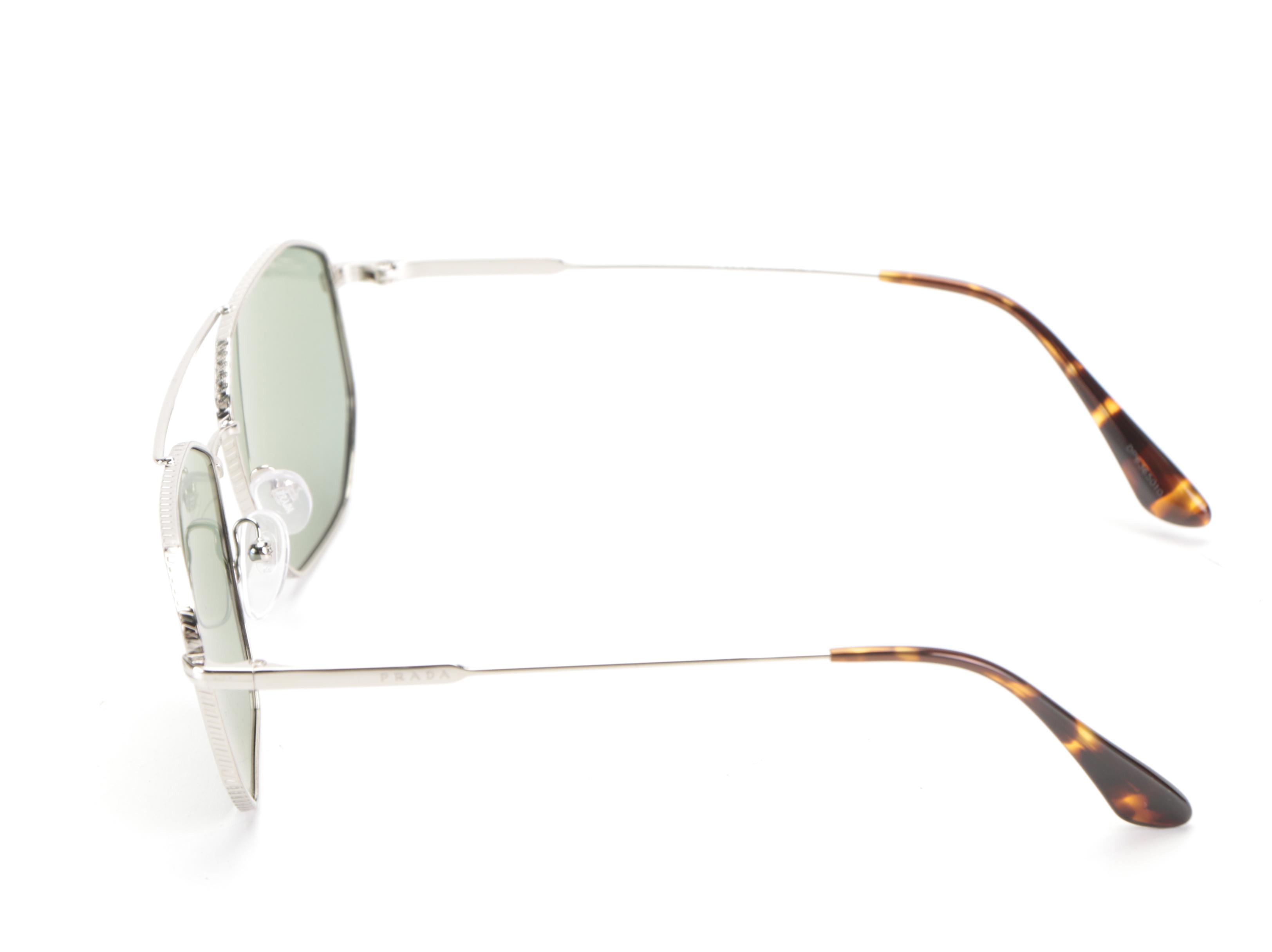 Prada SPR64X Silver Tone Double-Bridge Sunglasses with Case and Box