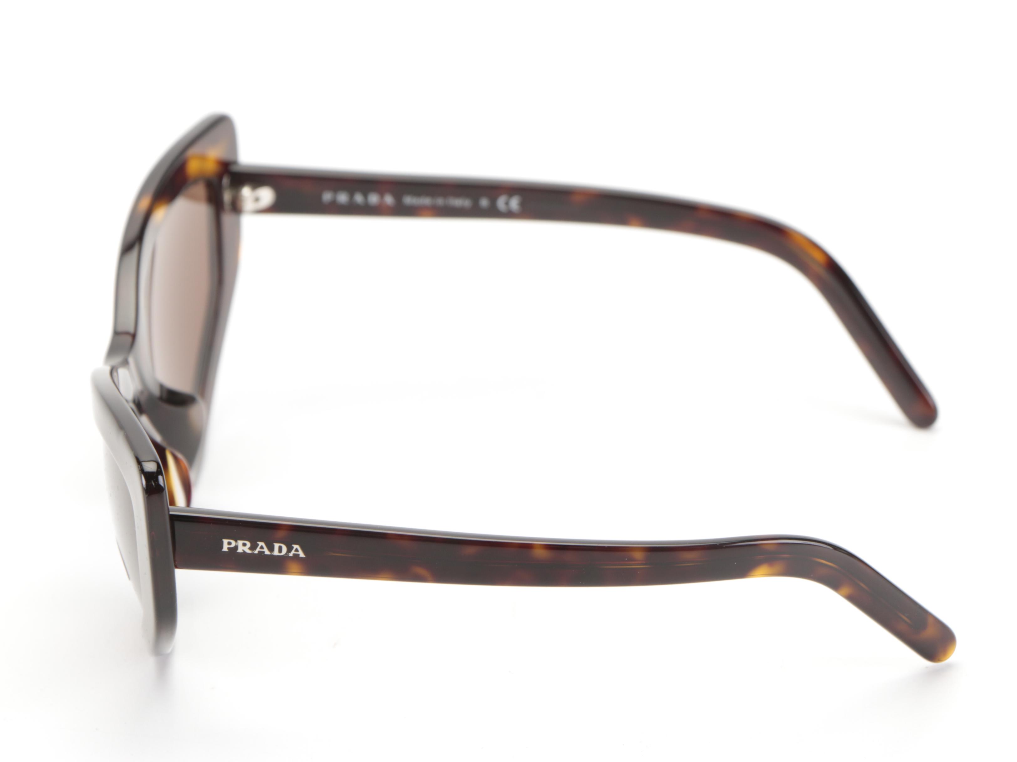 Prada SPR11V-F Modified Cat Eye Sunglasses in Dark Havana with Case and Box