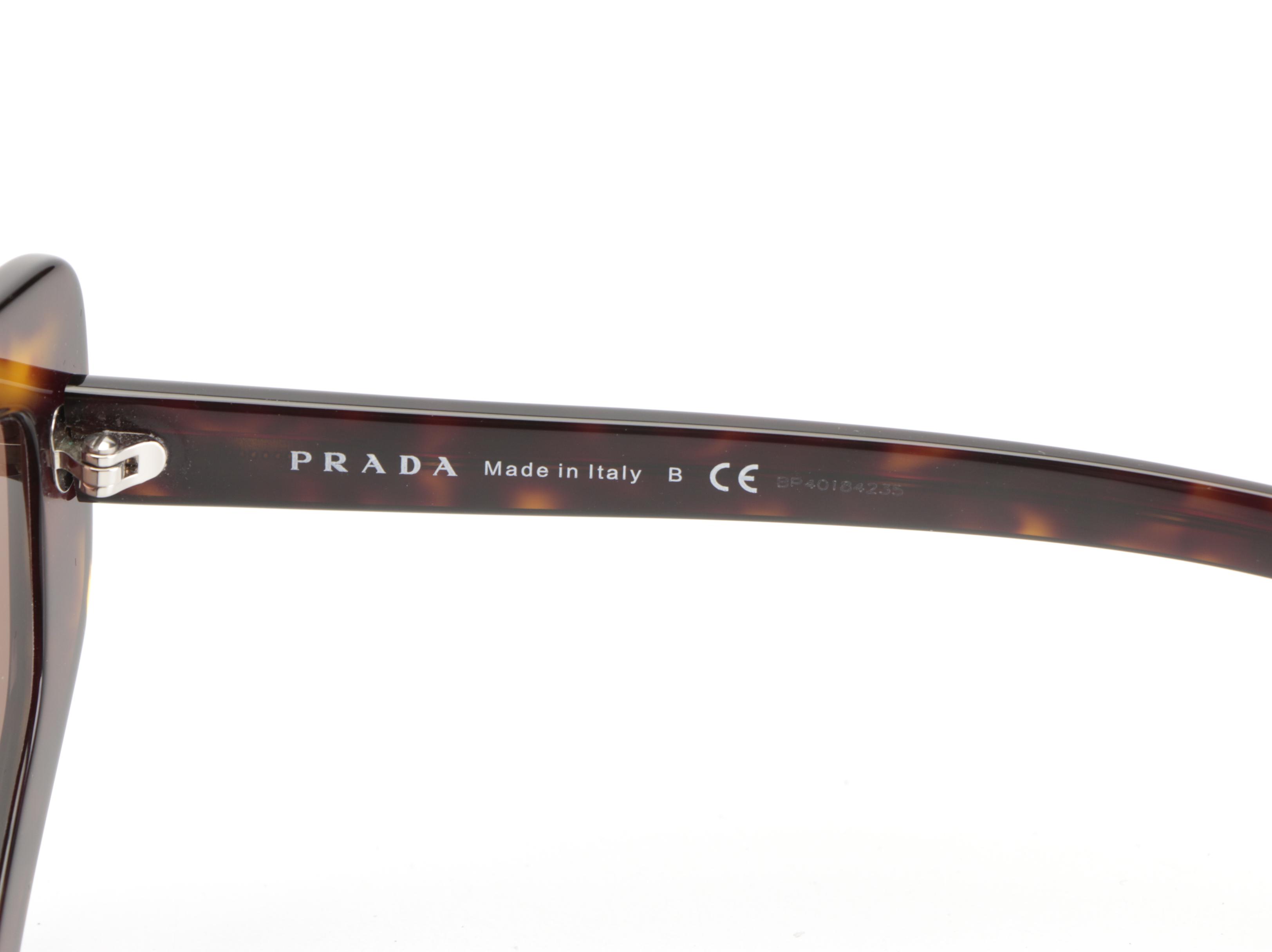 Prada SPR11V-F Modified Cat Eye Sunglasses in Dark Havana with Case and Box