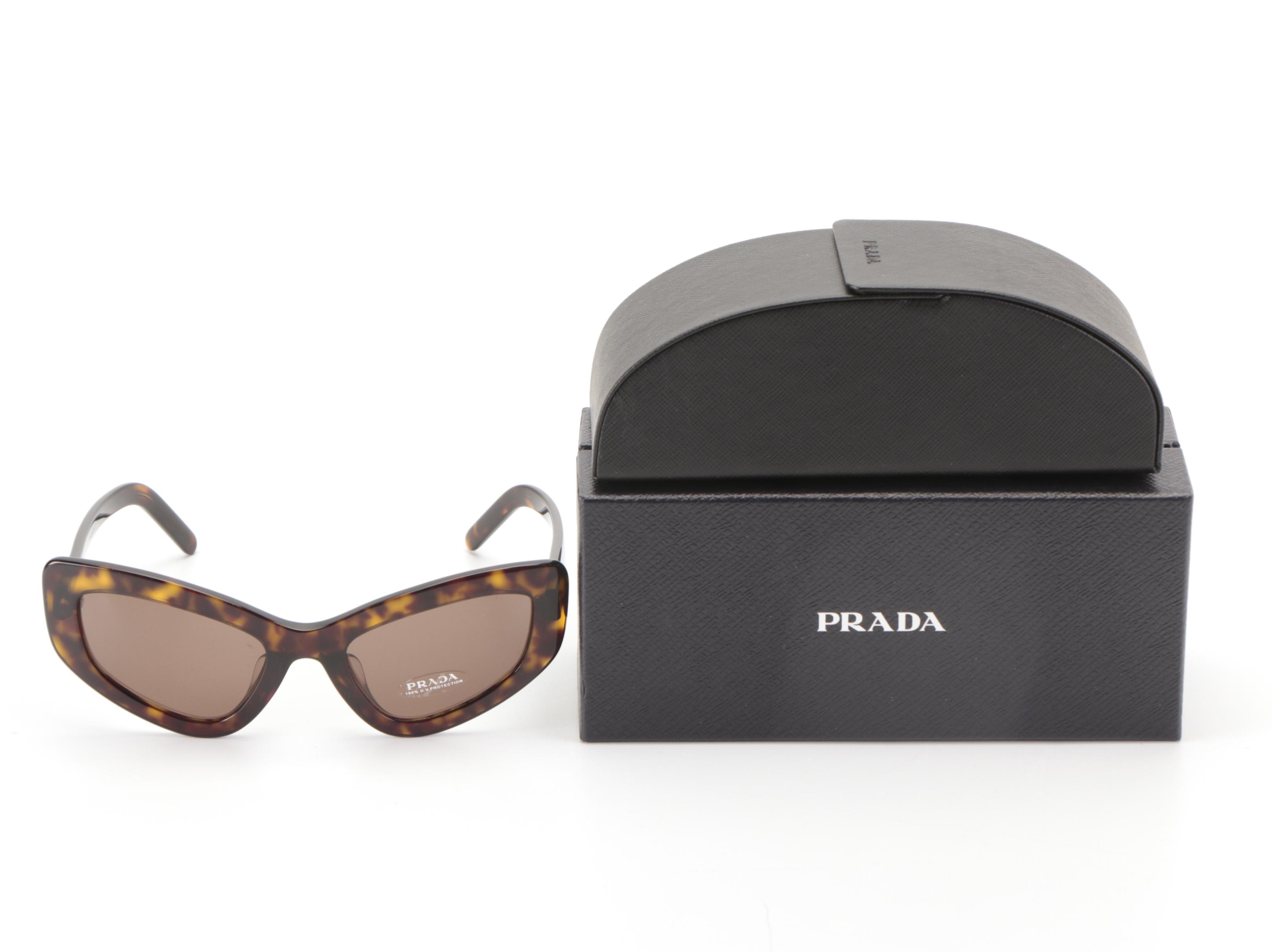 Prada SPR11V-F Modified Cat Eye Sunglasses in Dark Havana with Case and Box