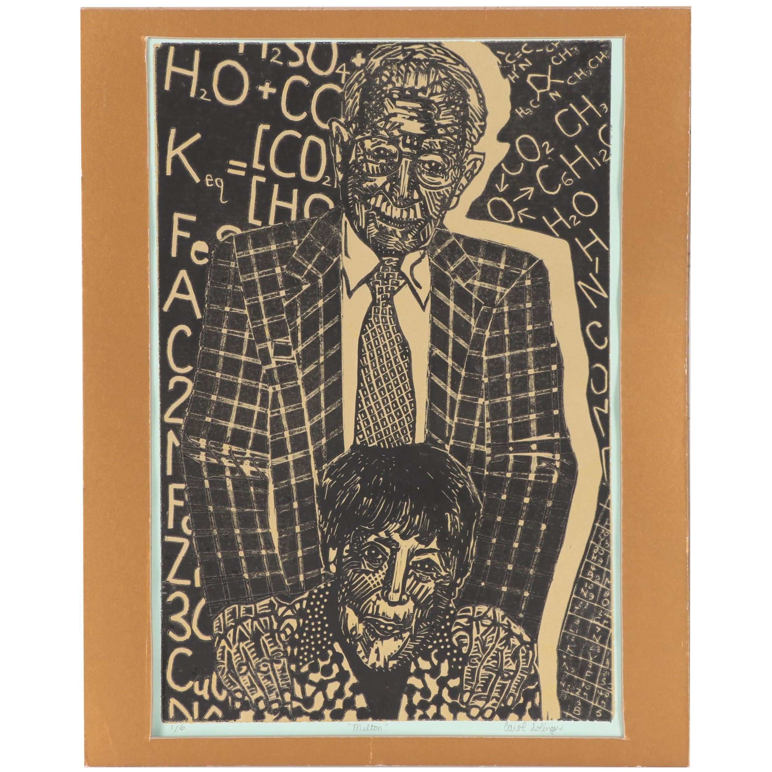 Carol Selonick-Solinger Linoleum Cut "Milton," Late 20th Century