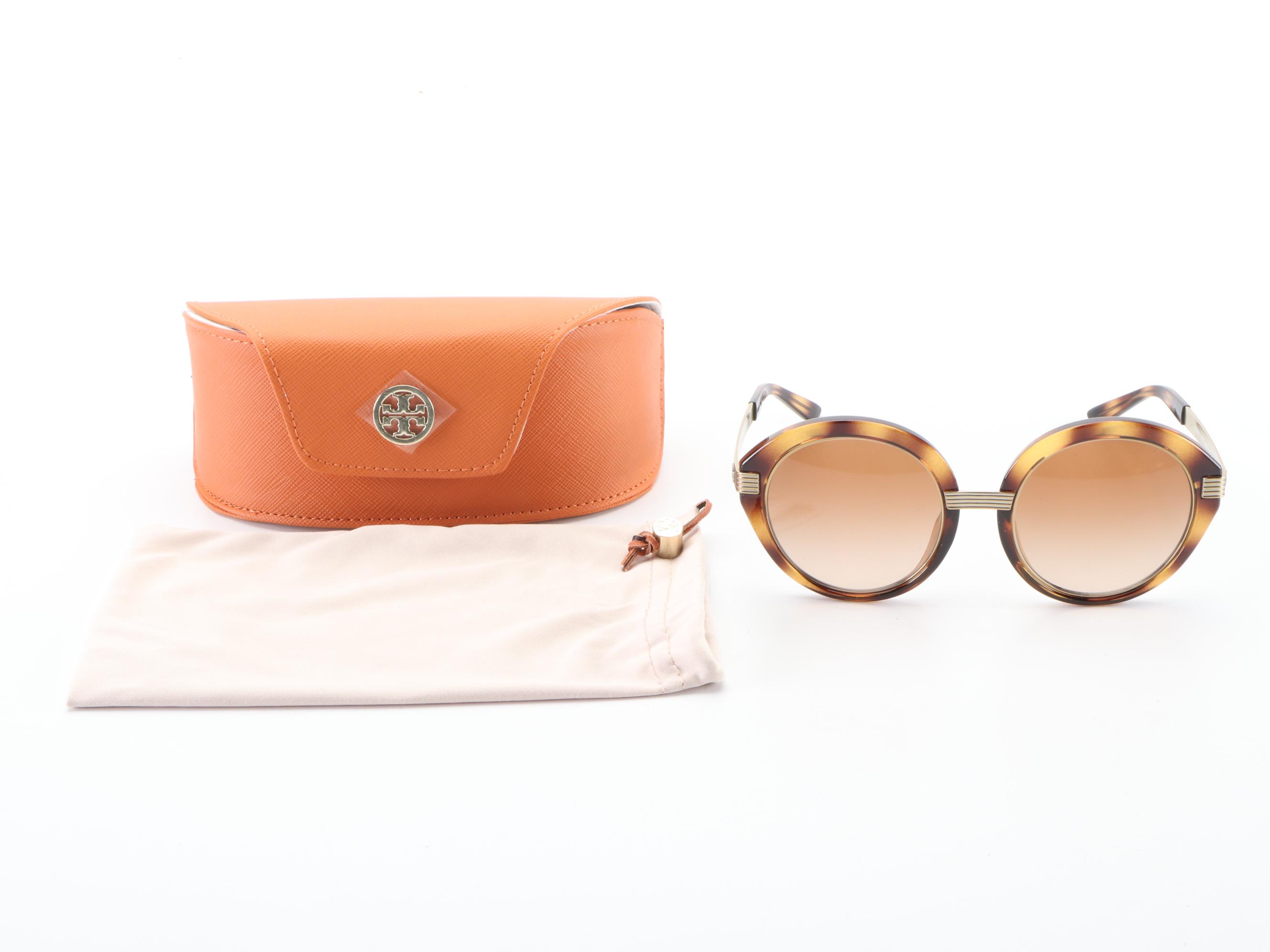 Tory Burch TY9060U Round Havana and Gold Frame Sunglasses with Case