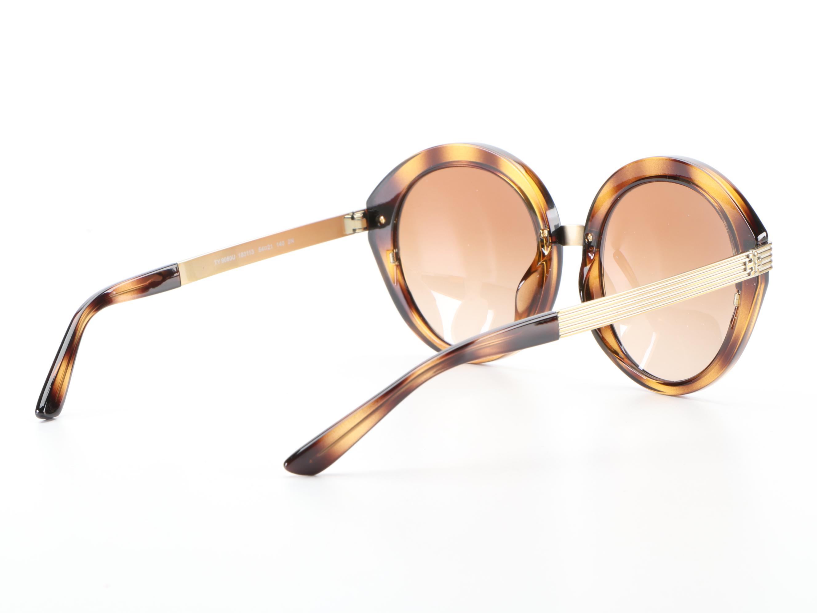 Tory Burch TY9060U Round Havana and Gold Frame Sunglasses with Case