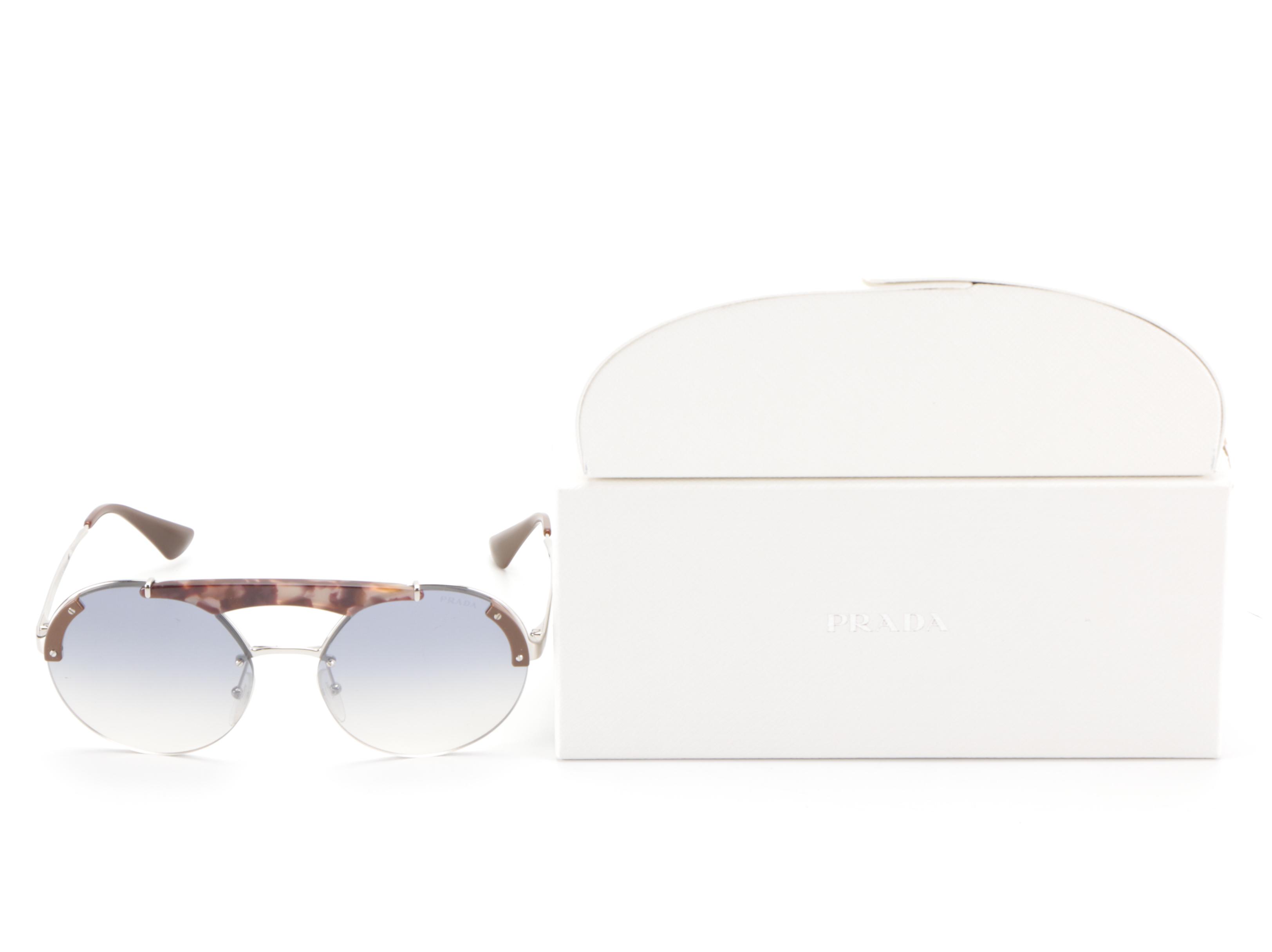 Prada SPR52U Round Pilot Sunglasses with Case and Box