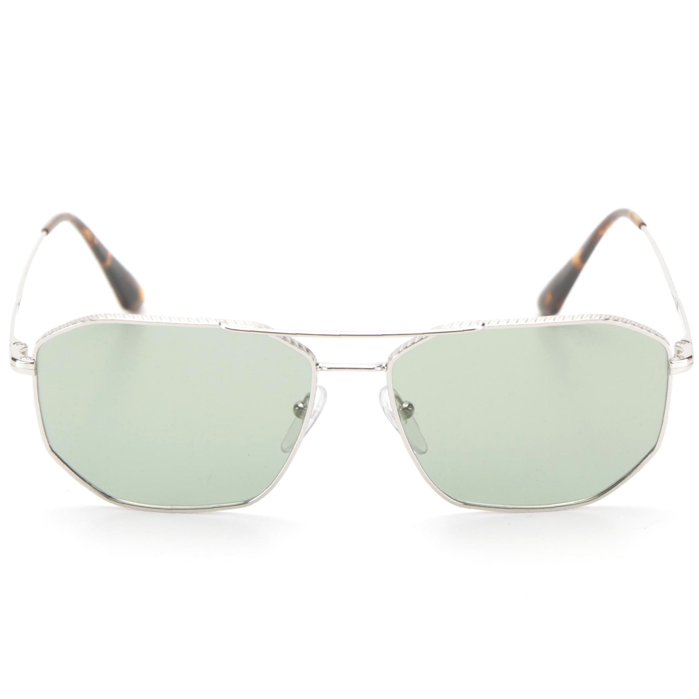 Prada SPR64X Silver Tone Double-Bridge Sunglasses with Case and Box