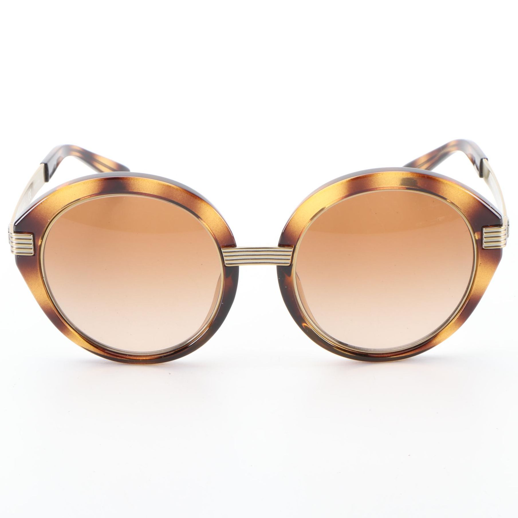 Tory Burch TY9060U Round Havana and Gold Frame Sunglasses with Case