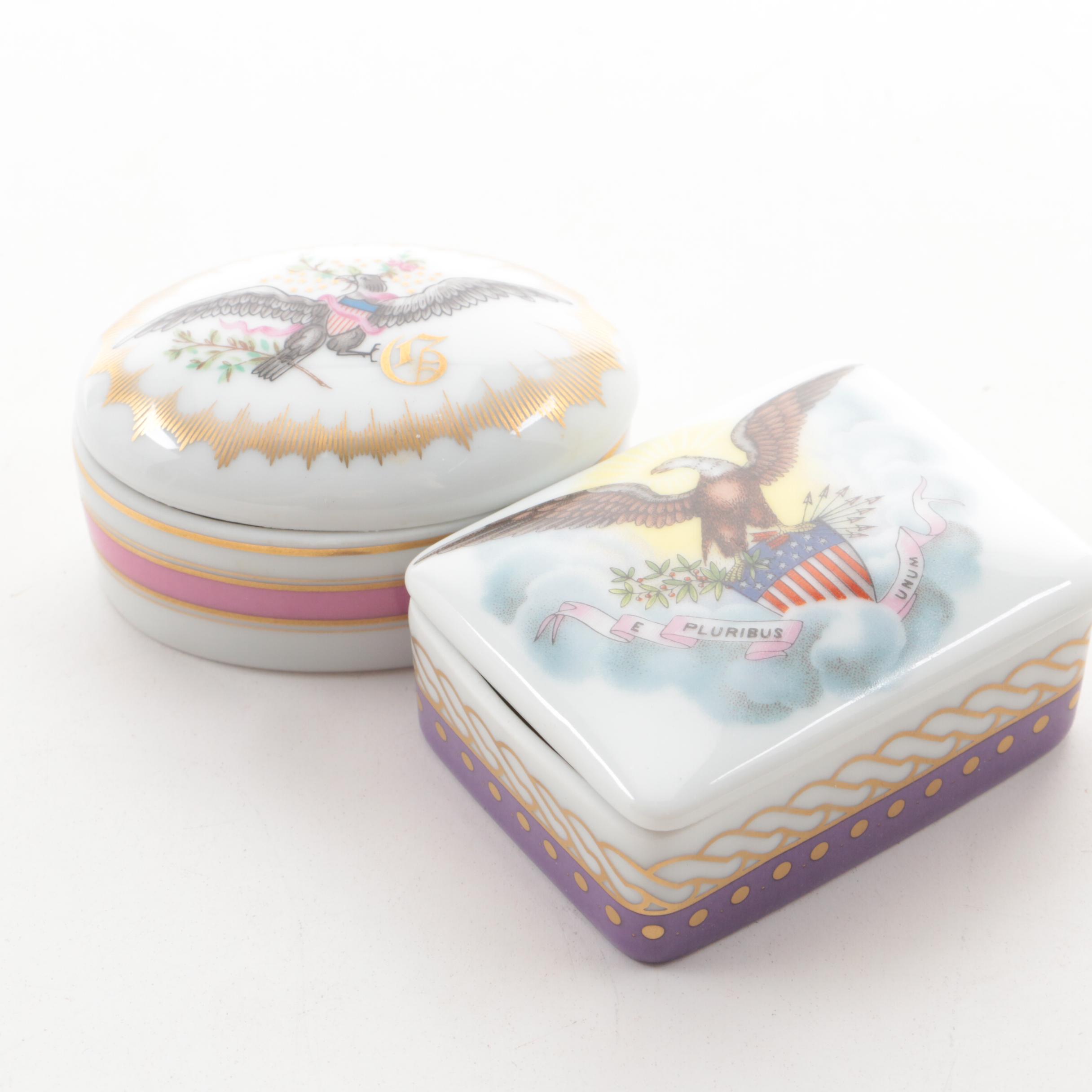 Haviland Limoges Porcelain Trinket Boxes with Flags and Other Memorabilia
