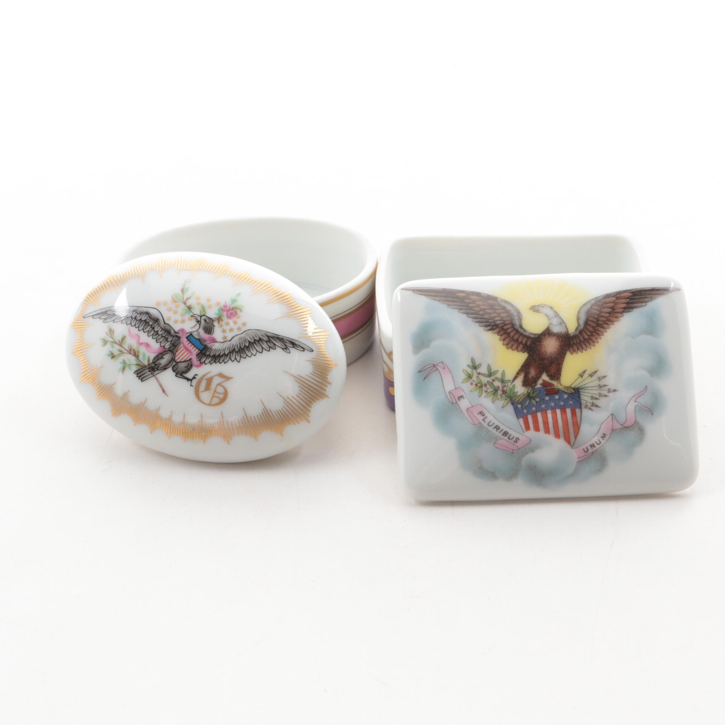 Haviland Limoges Porcelain Trinket Boxes with Flags and Other Memorabilia