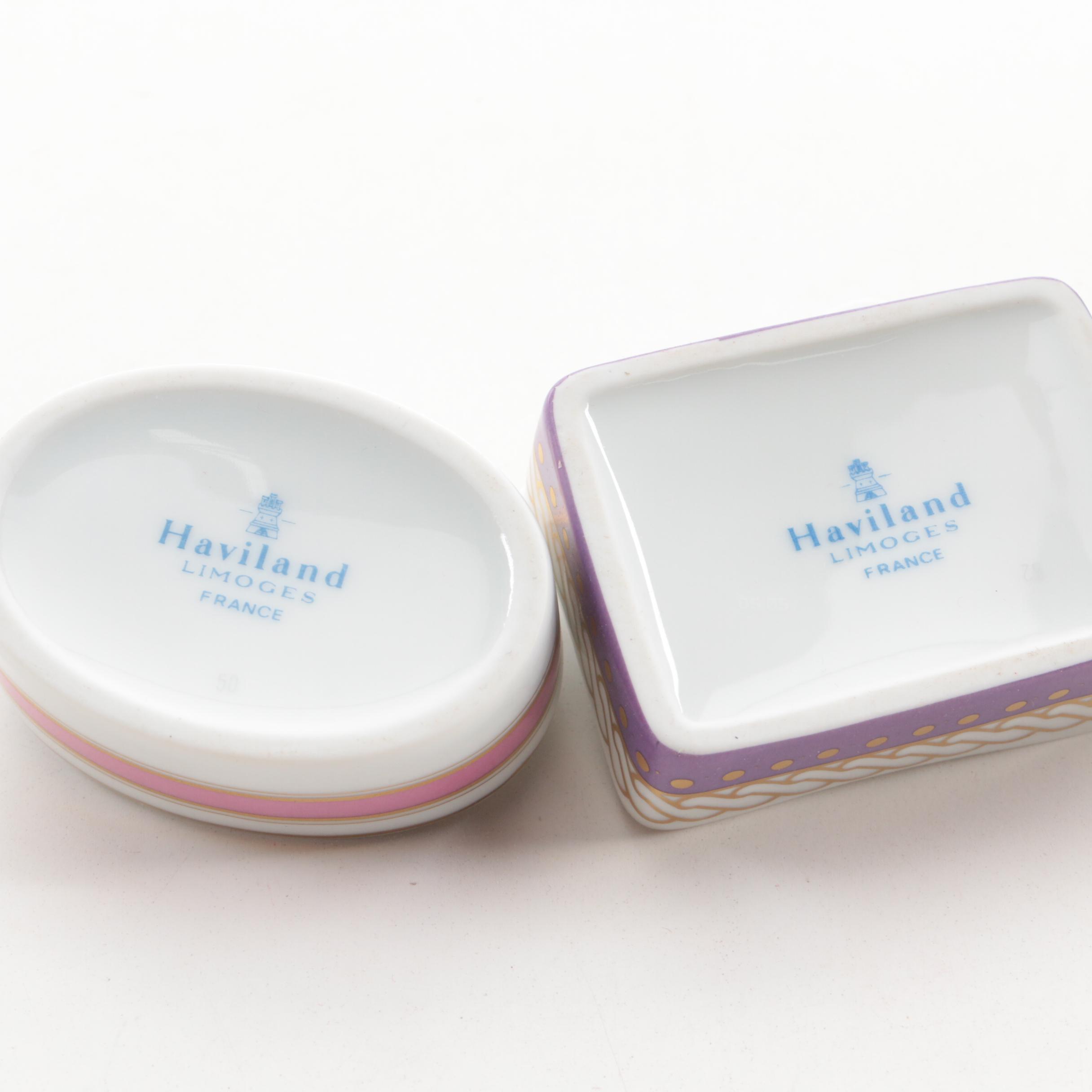 Haviland Limoges Porcelain Trinket Boxes with Flags and Other Memorabilia