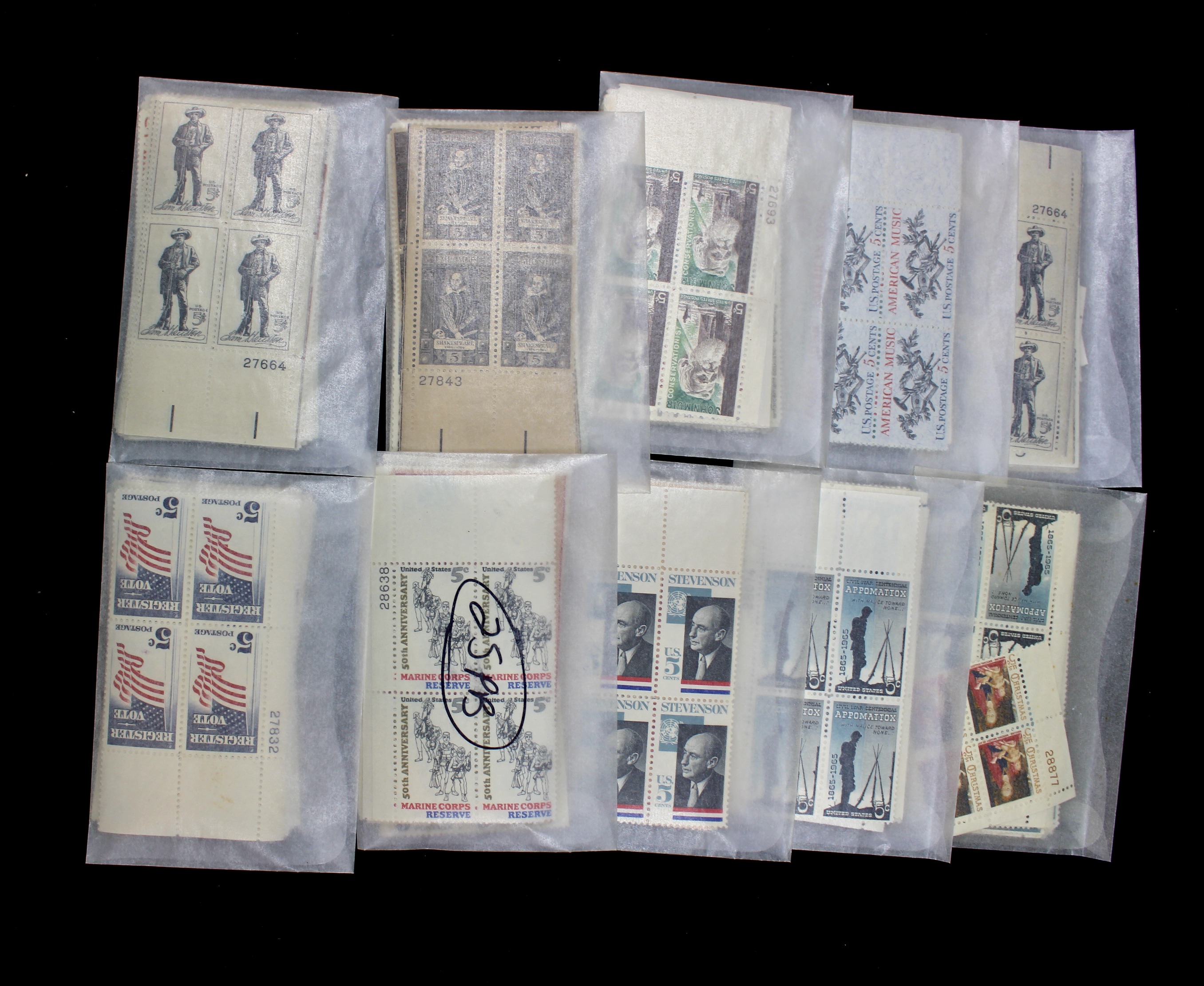 1000 5¢ U.S. Postage Stamp Plate Blocks, 1960s