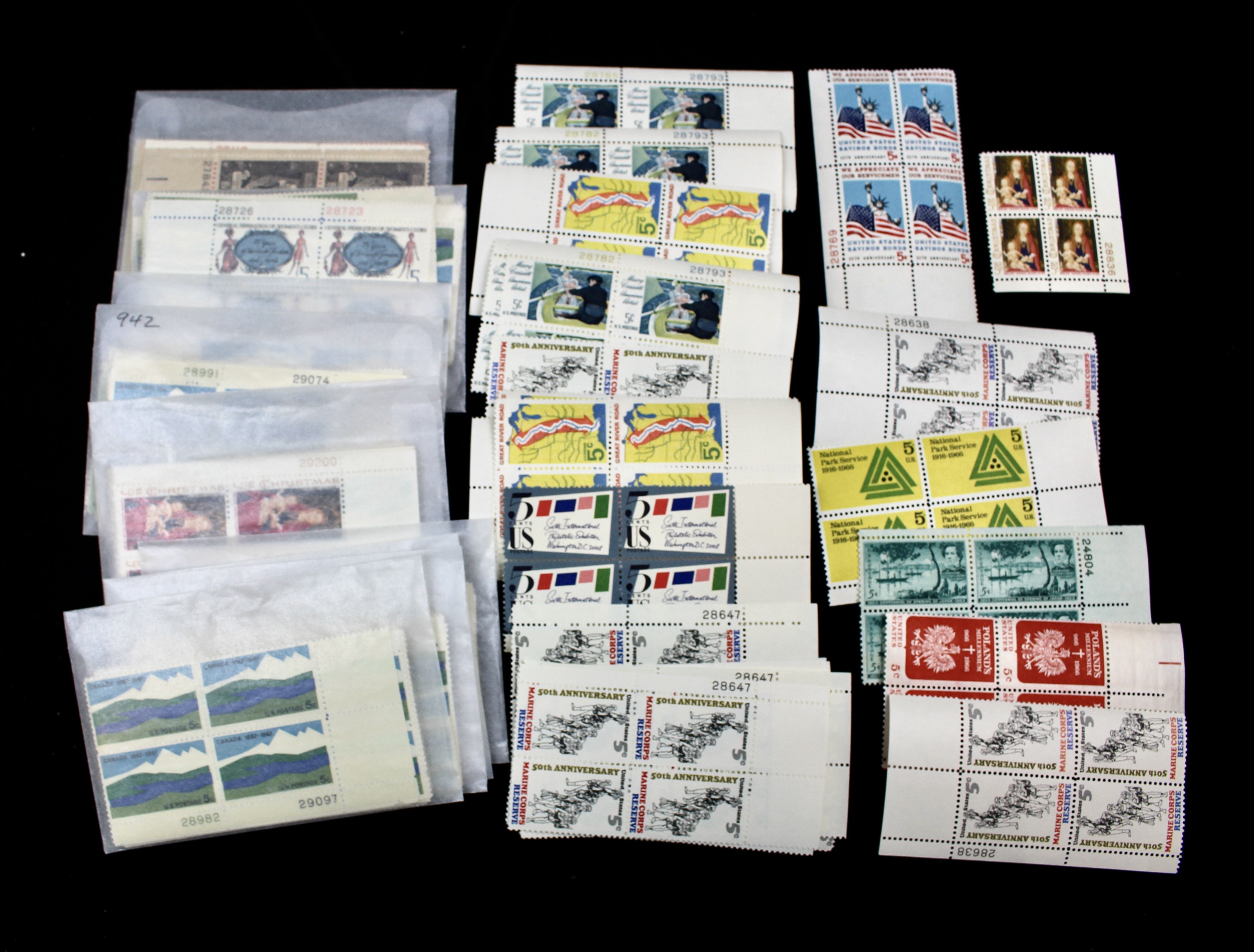 1000 5¢ U.S. Postage Stamp Plate Blocks, 1960s