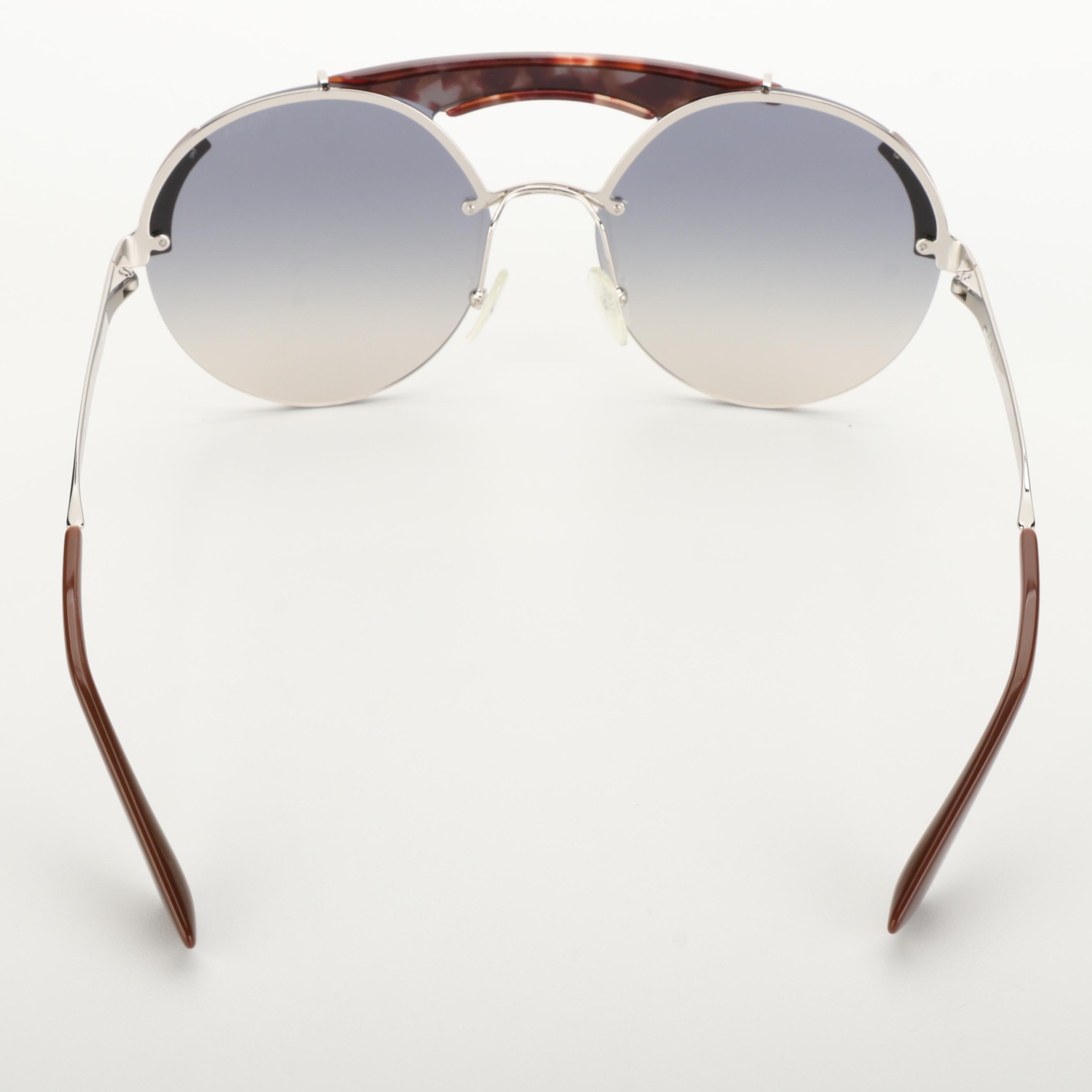 Prada SPR52U Round Semi-Rimless Sunglasses with Case and Box