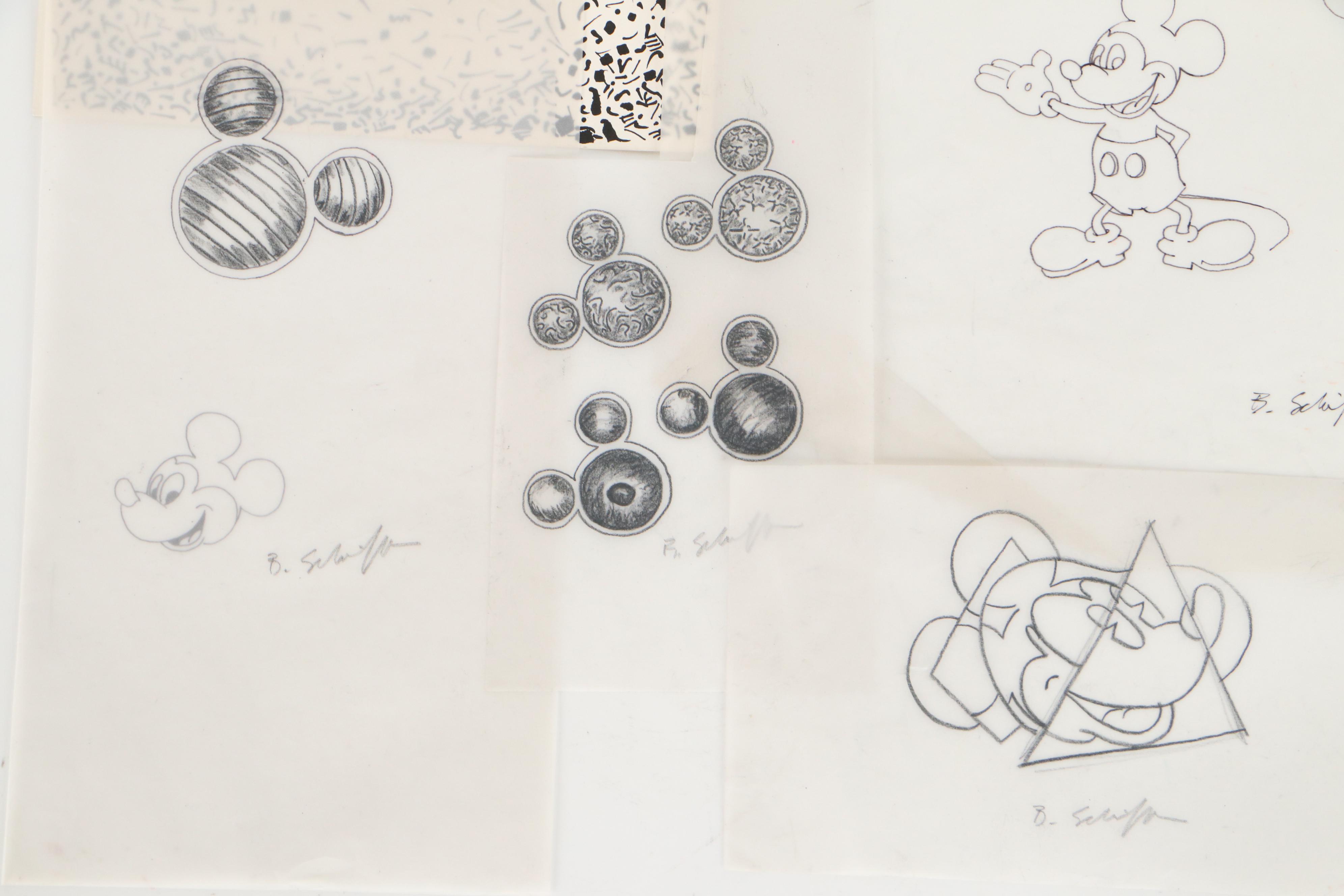 Bill Schiffer Abstract and Mickey Mouse Illustrations, Circa 1986
