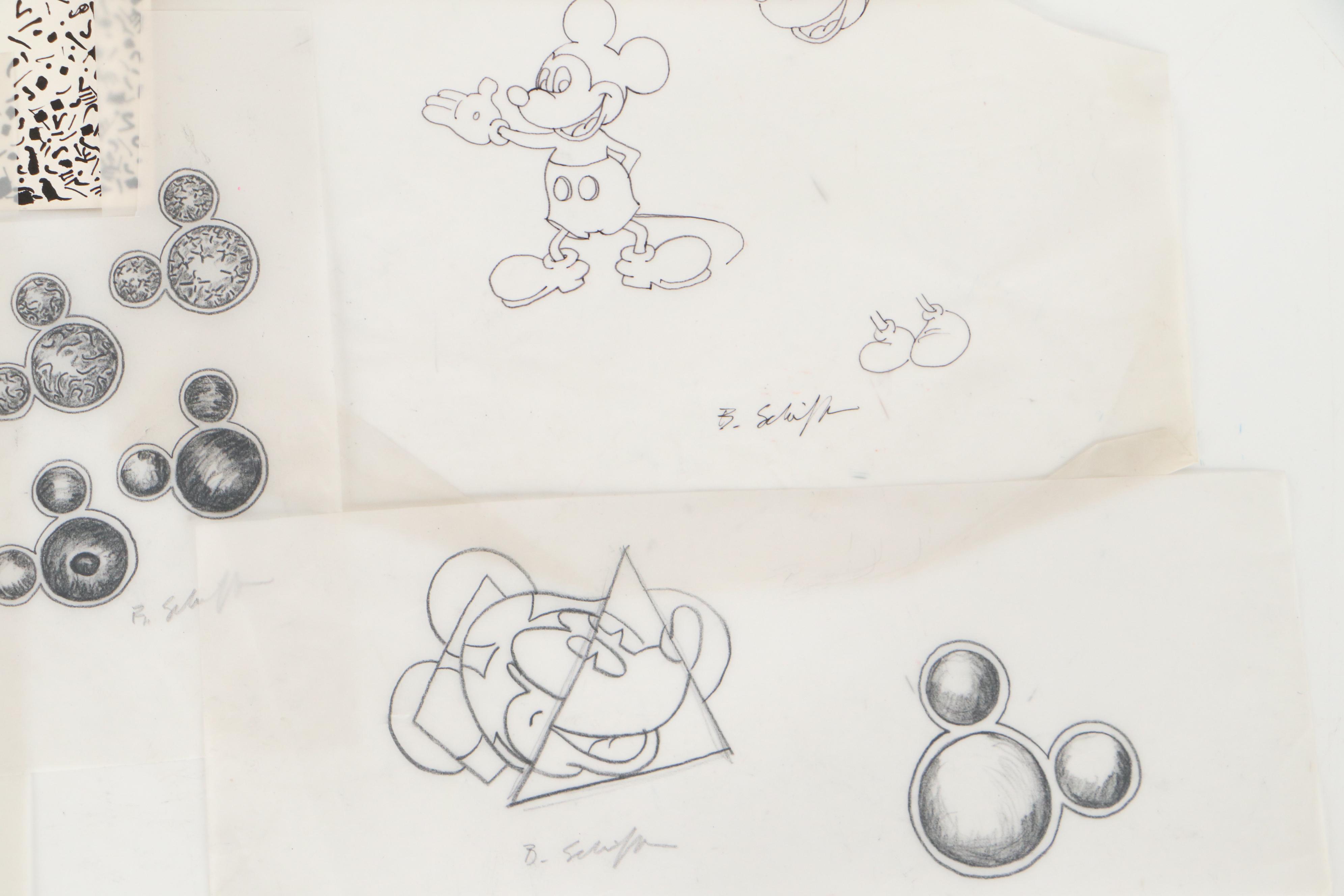 Bill Schiffer Abstract and Mickey Mouse Illustrations, Circa 1986