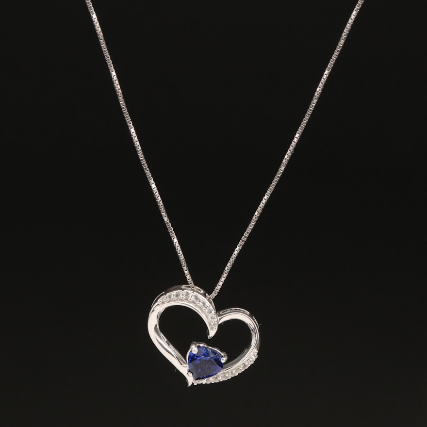 Sterling Sapphire Heart Pendant Necklace