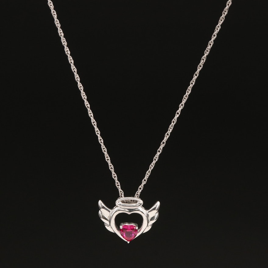 Sterling Ruby Heart Pendant Necklace