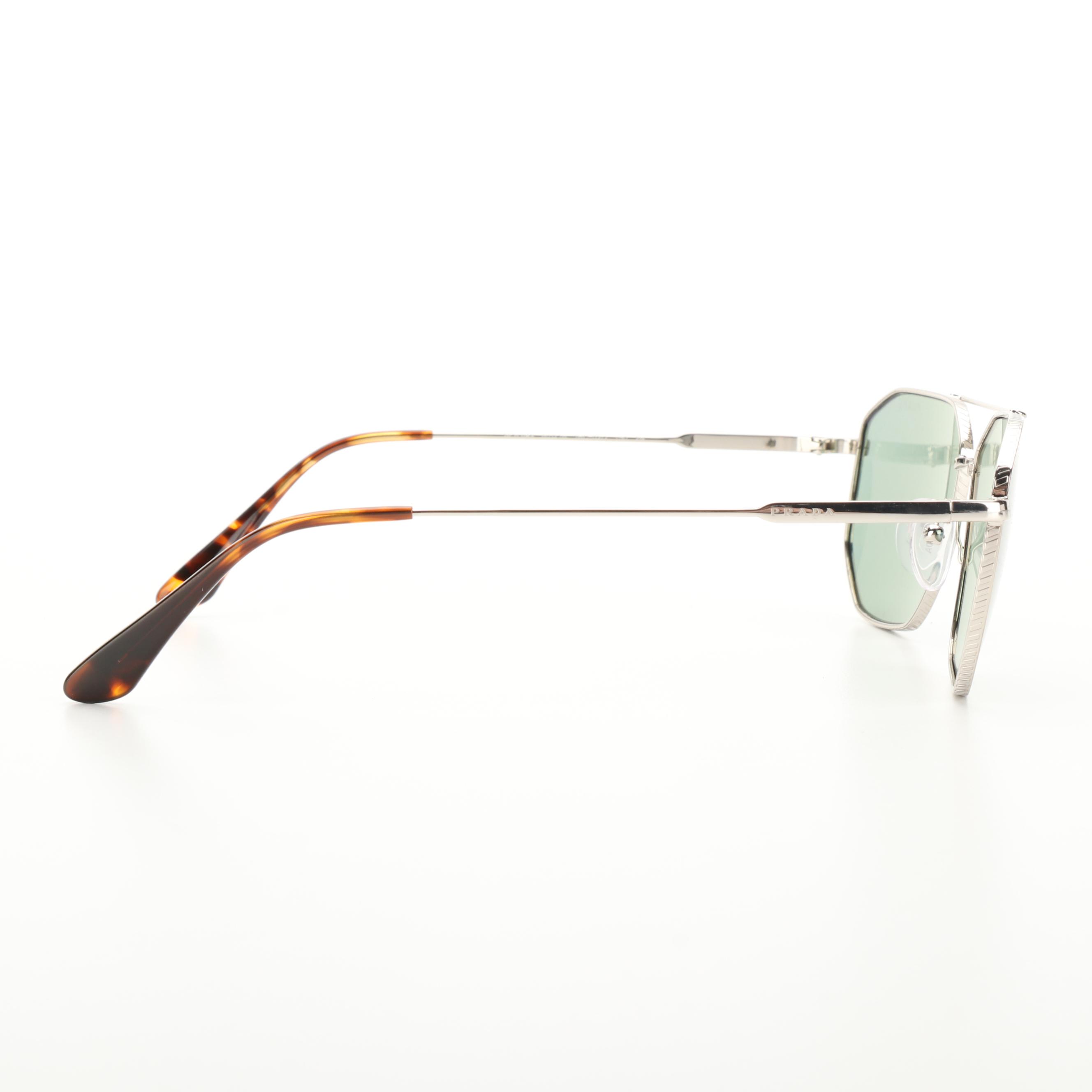 Prada SPR64X Silver Tone Double-Bridge Sunglasses with Case and Box