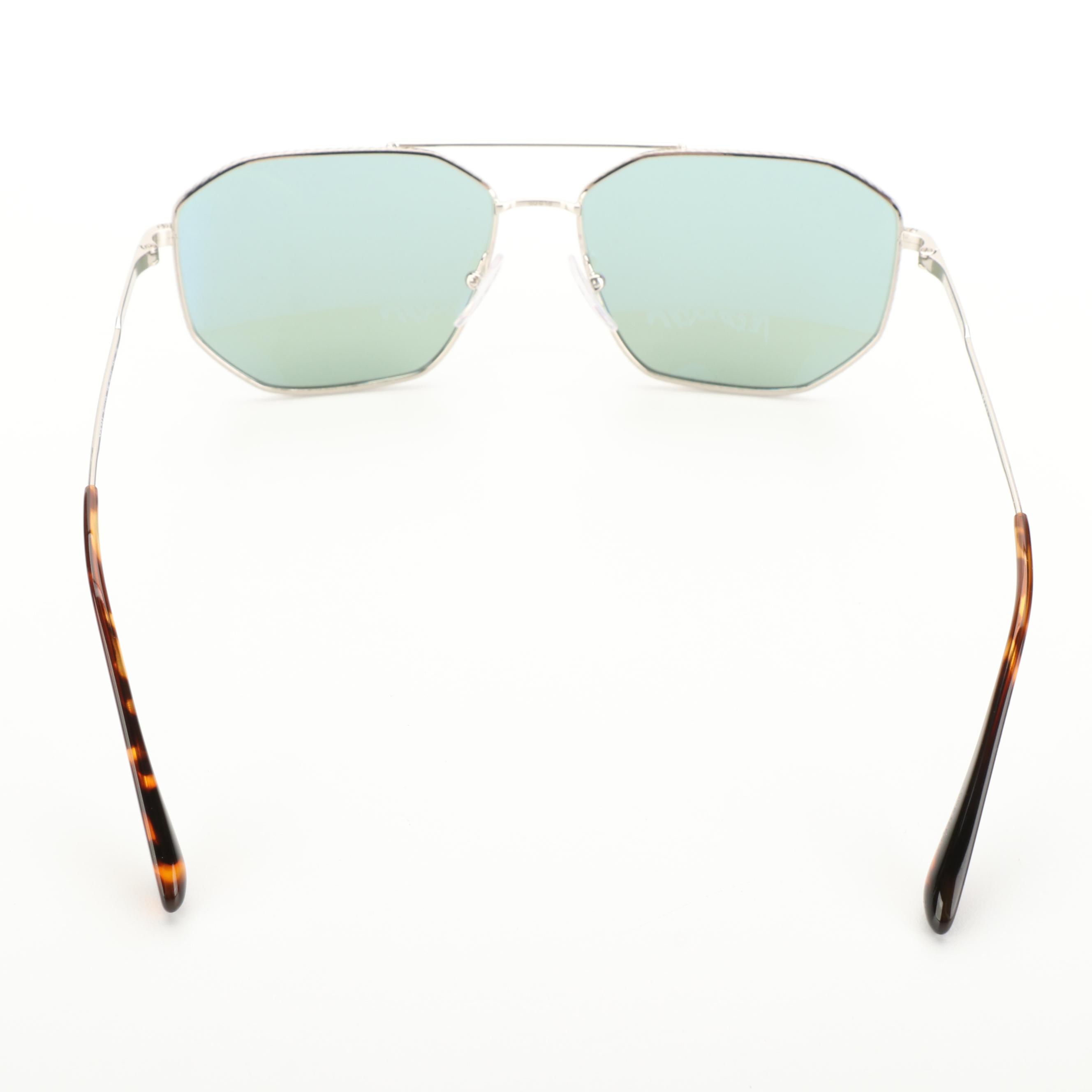 Prada SPR64X Silver Tone Double-Bridge Sunglasses with Case and Box