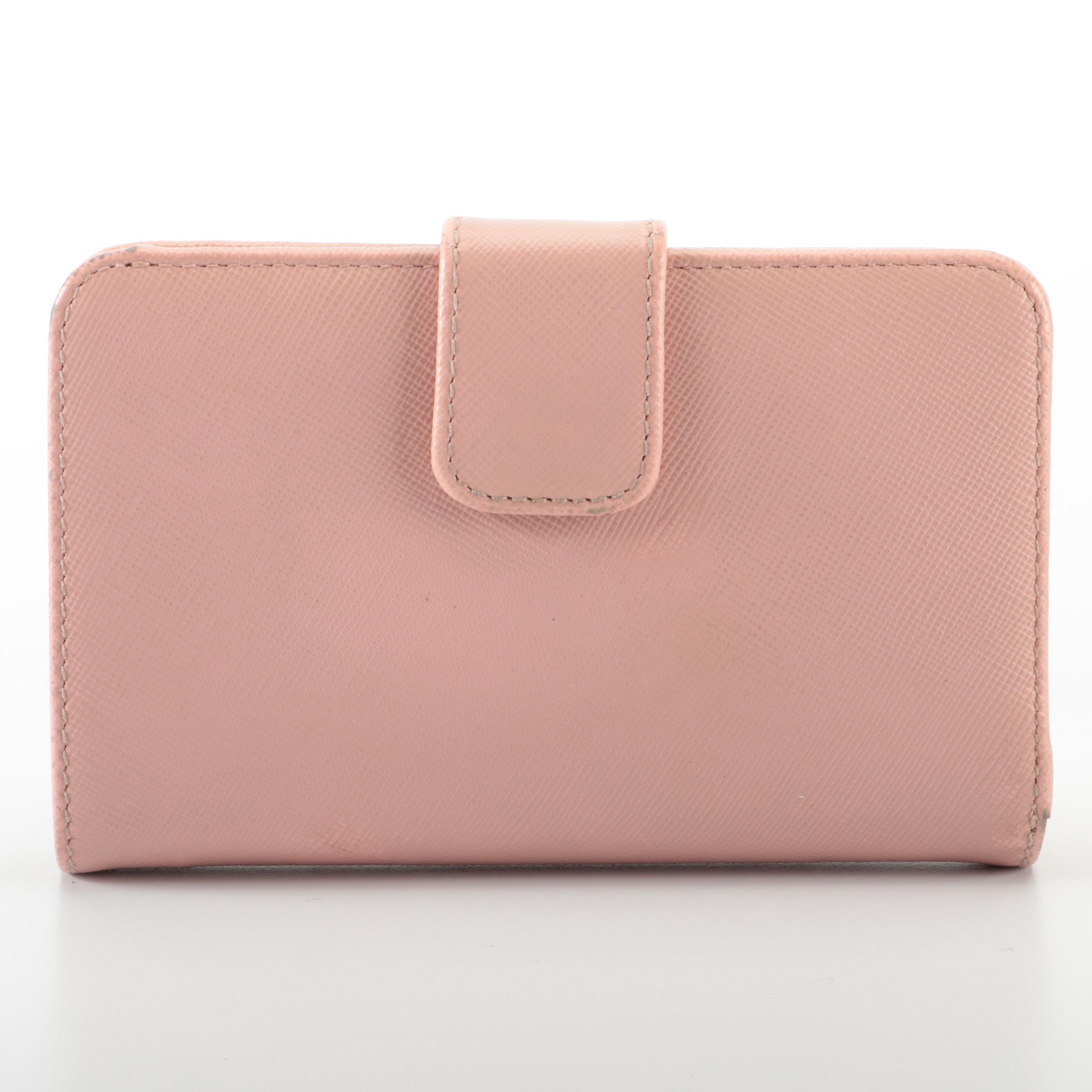 Prada Compact Zip-Around Wallet in Pink Saffiano Leather with Box