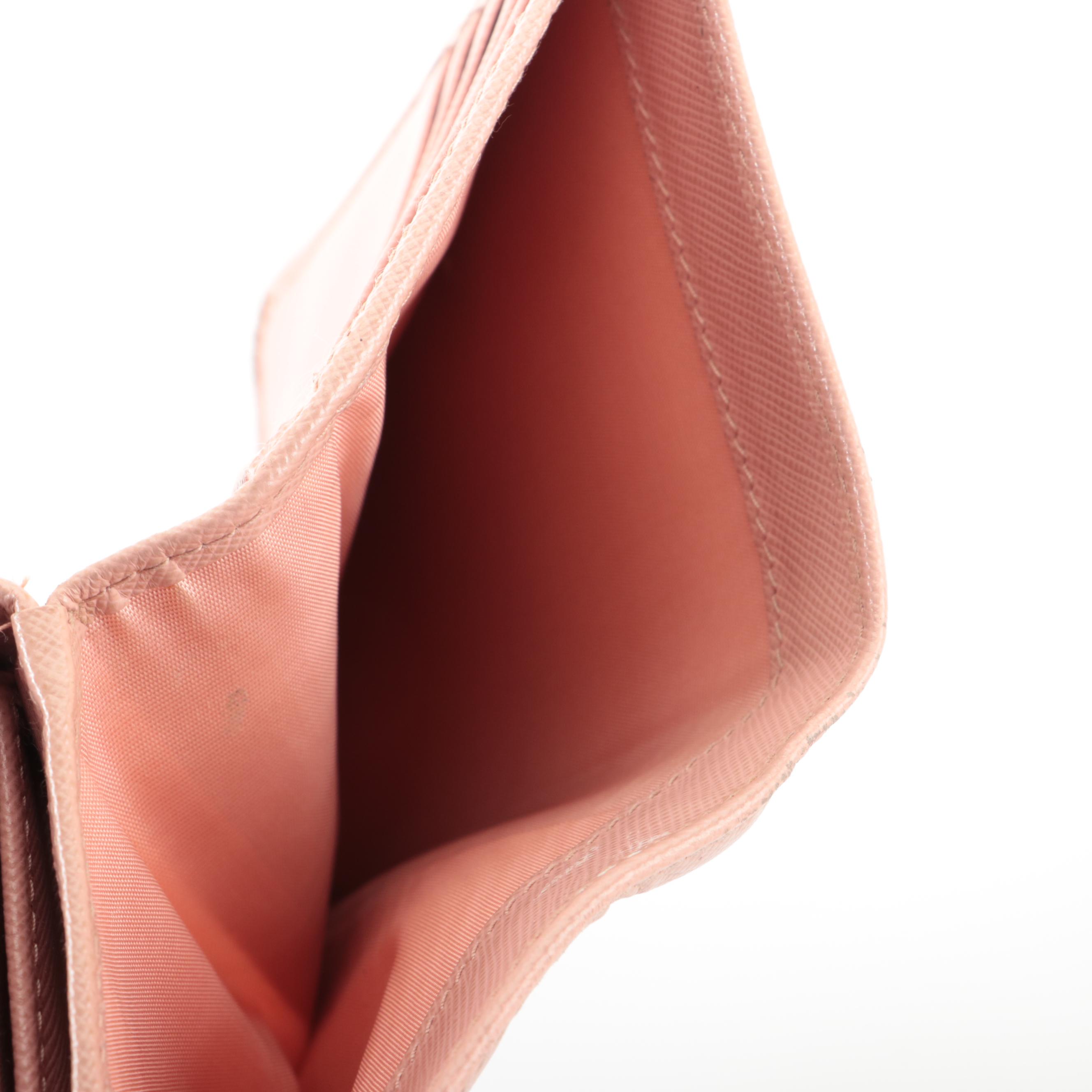 Prada Compact Zip-Around Wallet in Pink Saffiano Leather with Box