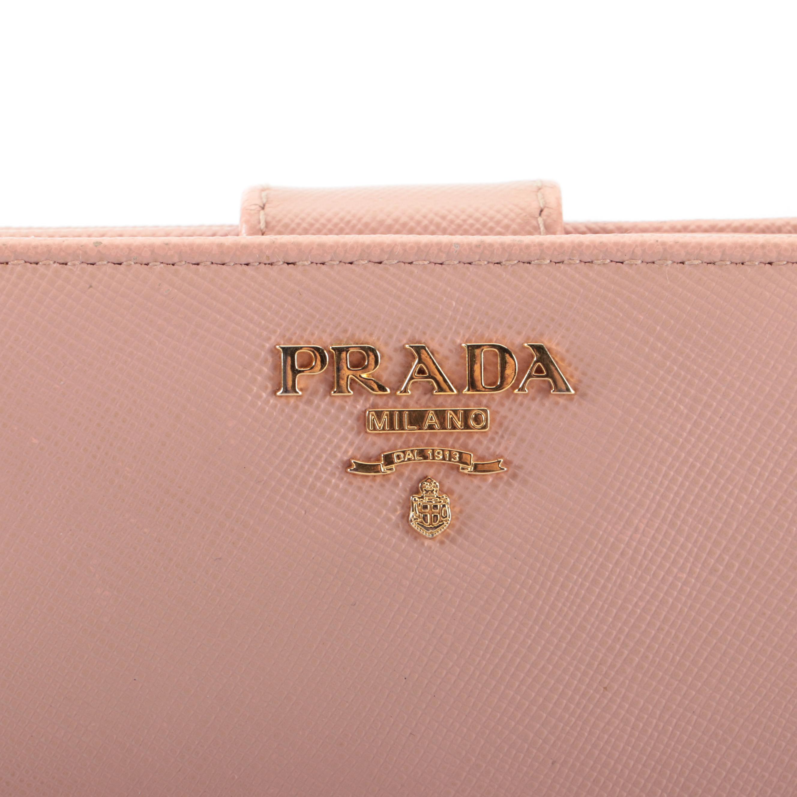 Prada Compact Zip-Around Wallet in Pink Saffiano Leather with Box