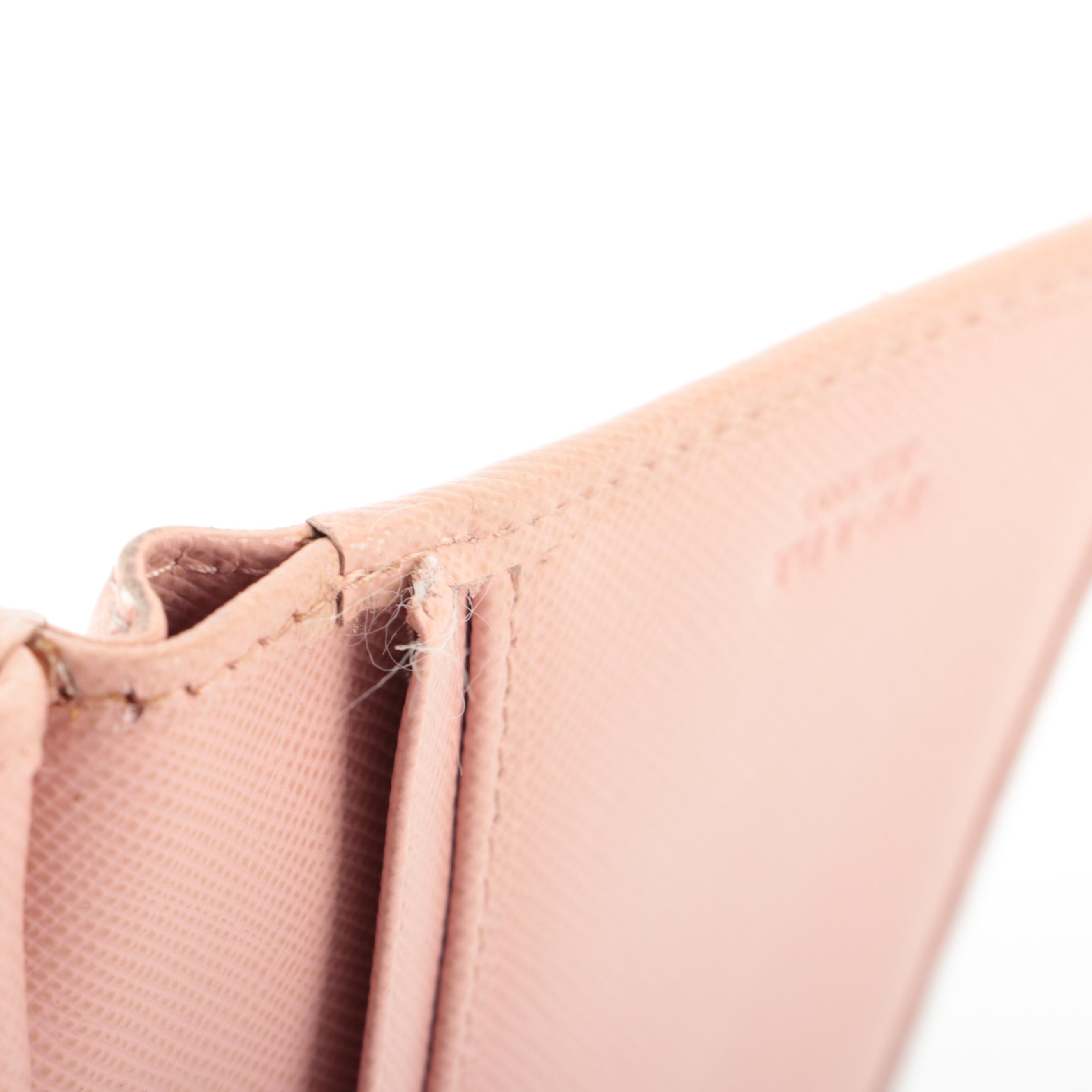 Prada Compact Zip-Around Wallet in Pink Saffiano Leather with Box