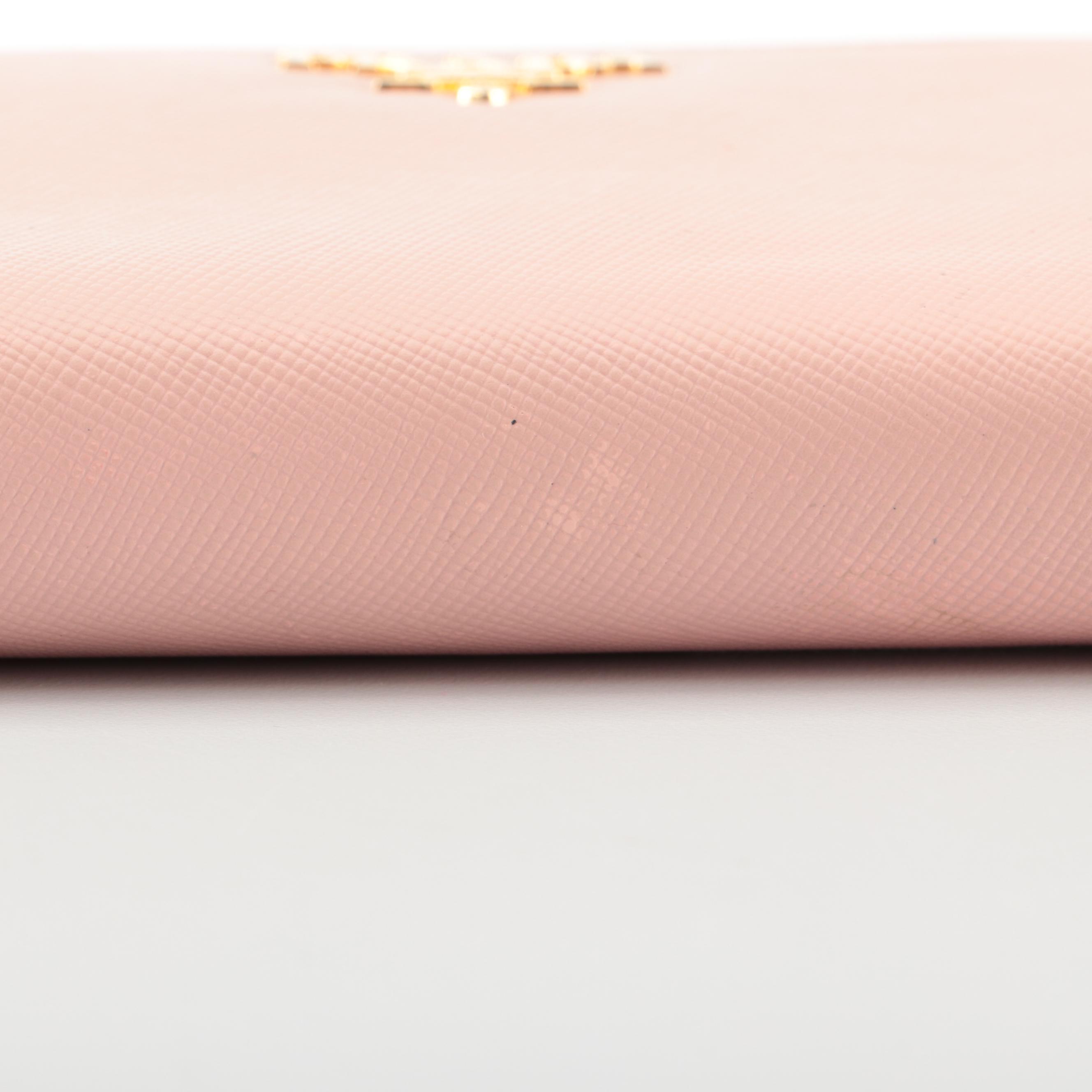 Prada Compact Zip-Around Wallet in Pink Saffiano Leather with Box