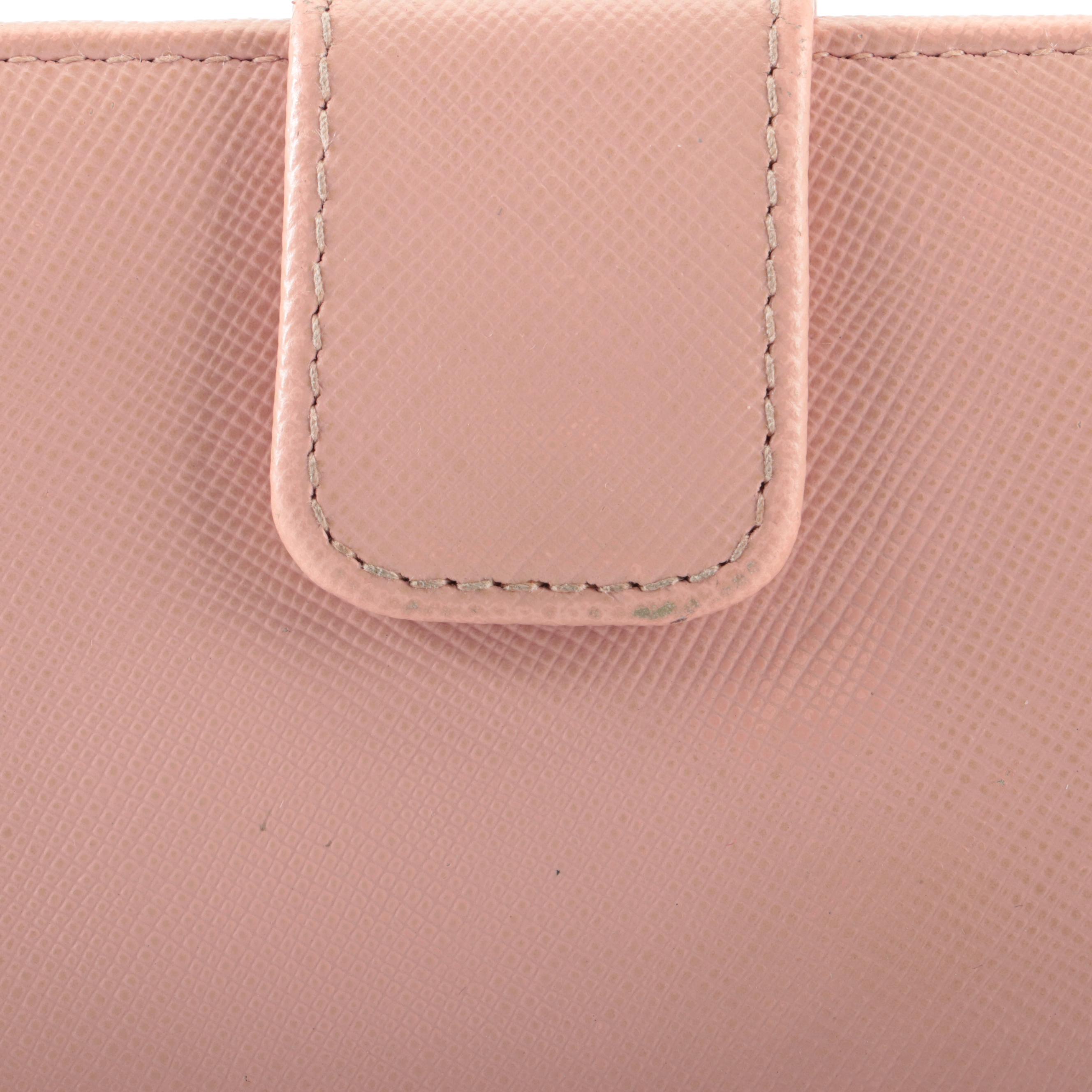 Prada Compact Zip-Around Wallet in Pink Saffiano Leather with Box