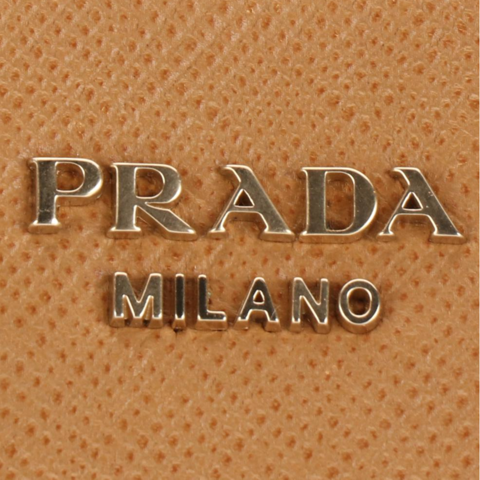 Prada Corda Top Handle Tote Bag in Beige Canvas and Tan Saffiano Leather