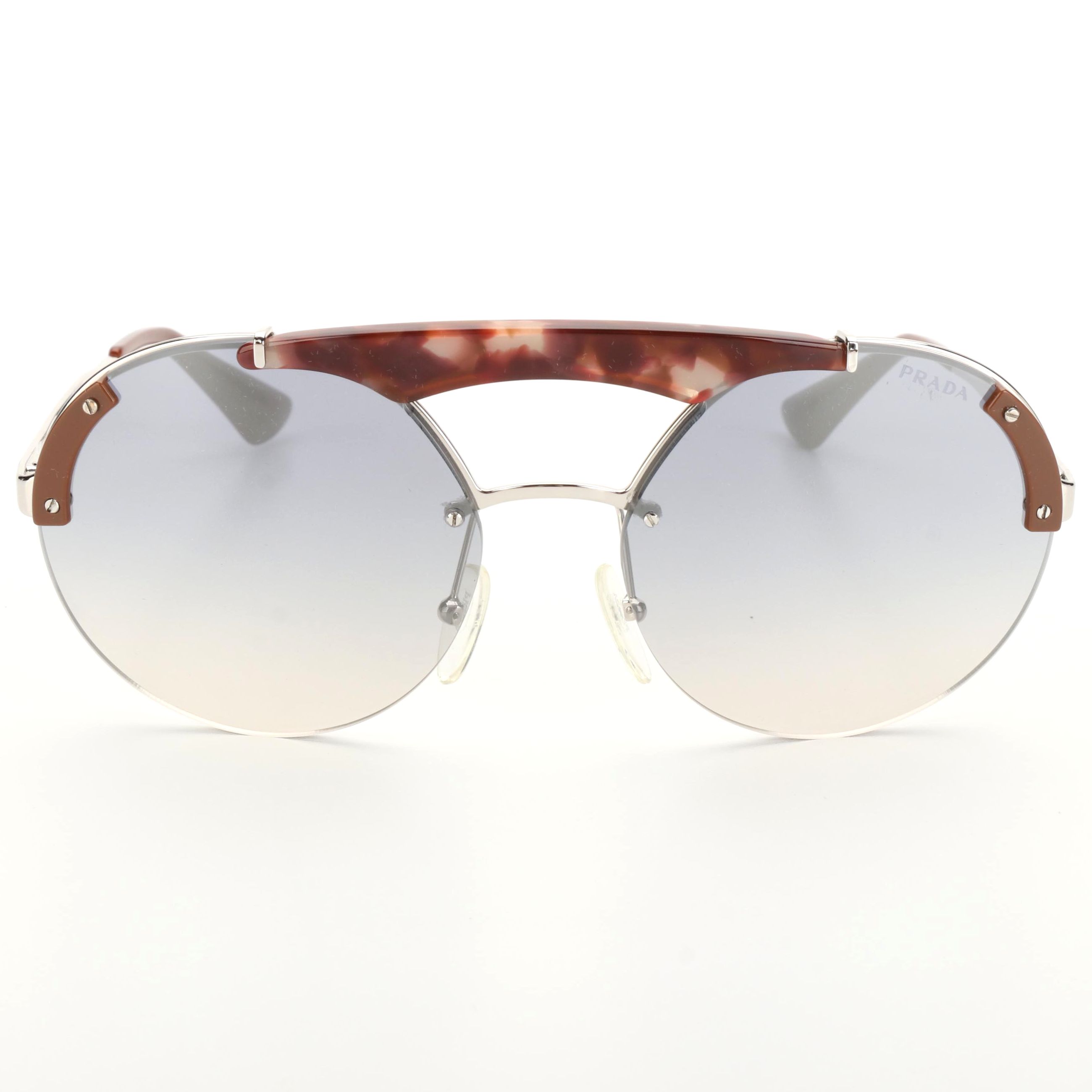 Prada SPR52U Round Semi-Rimless Sunglasses with Case and Box