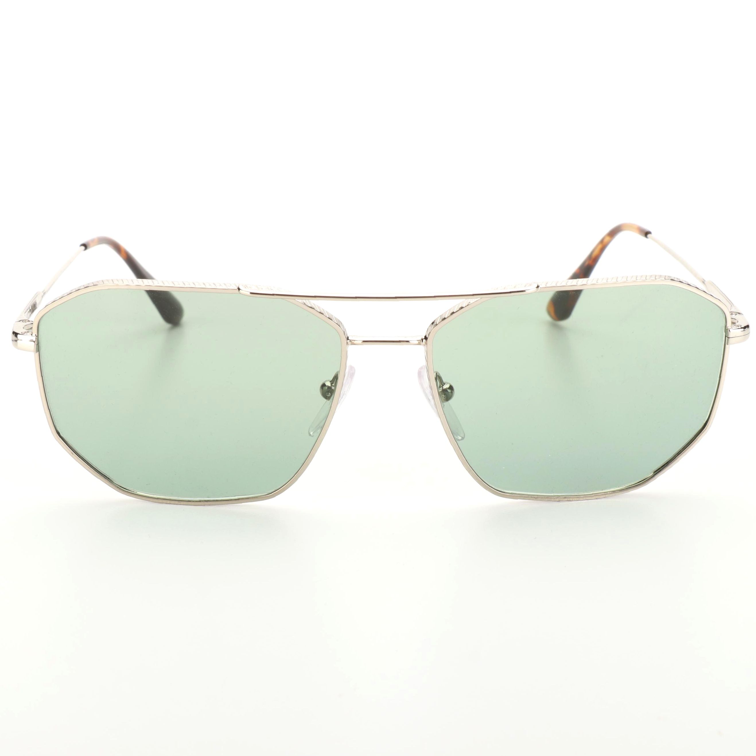 Prada SPR64X Silver Tone Double-Bridge Sunglasses with Case and Box