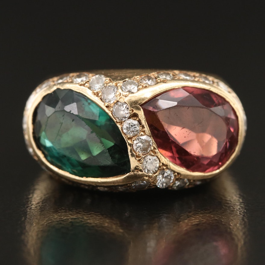 14K Tourmaline and Diamond Toi et Moi Ring