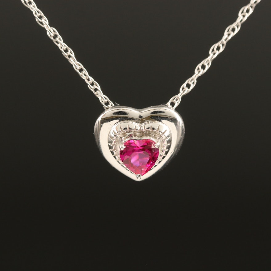 Sterling Ruby Heart Pendant Necklace