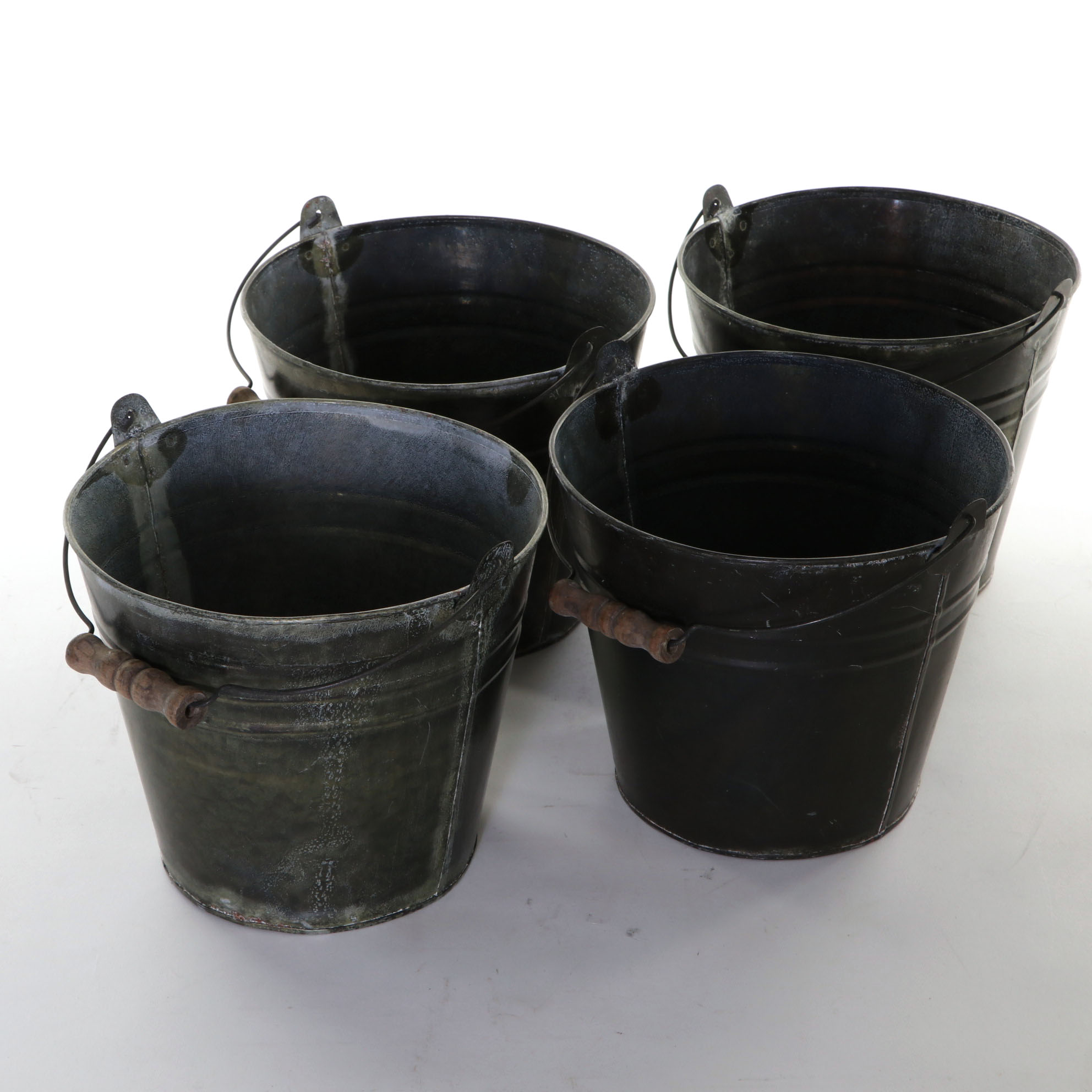 Trio of Galvanized Metal Spheres, Handled Metal Boxes and Rustic Metal Pails