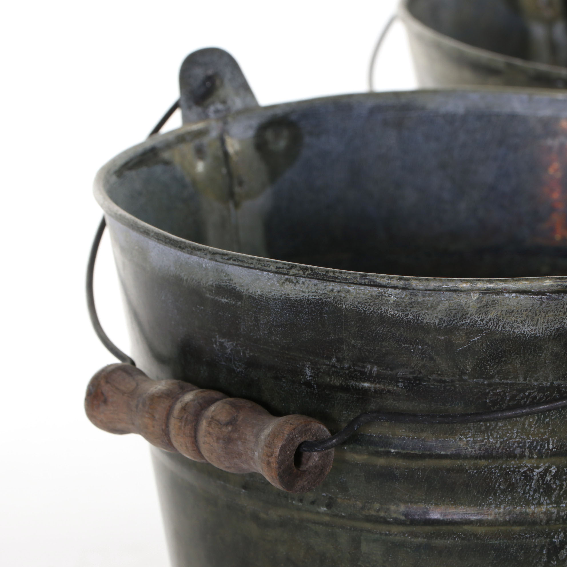 Trio of Galvanized Metal Spheres, Handled Metal Boxes and Rustic Metal Pails