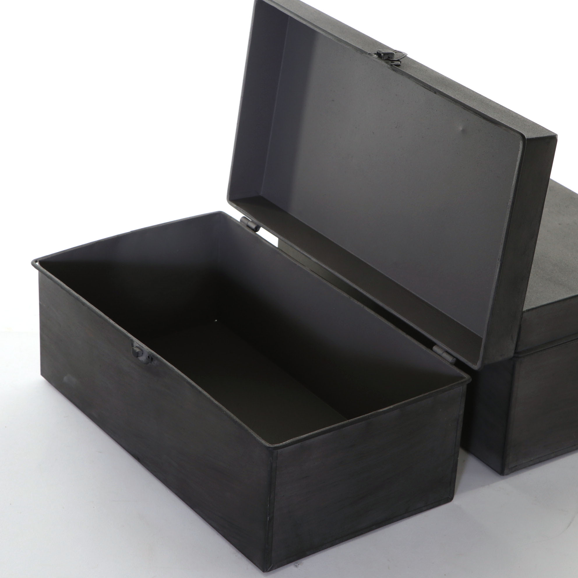 Trio of Galvanized Metal Spheres, Handled Metal Boxes and Rustic Metal Pails