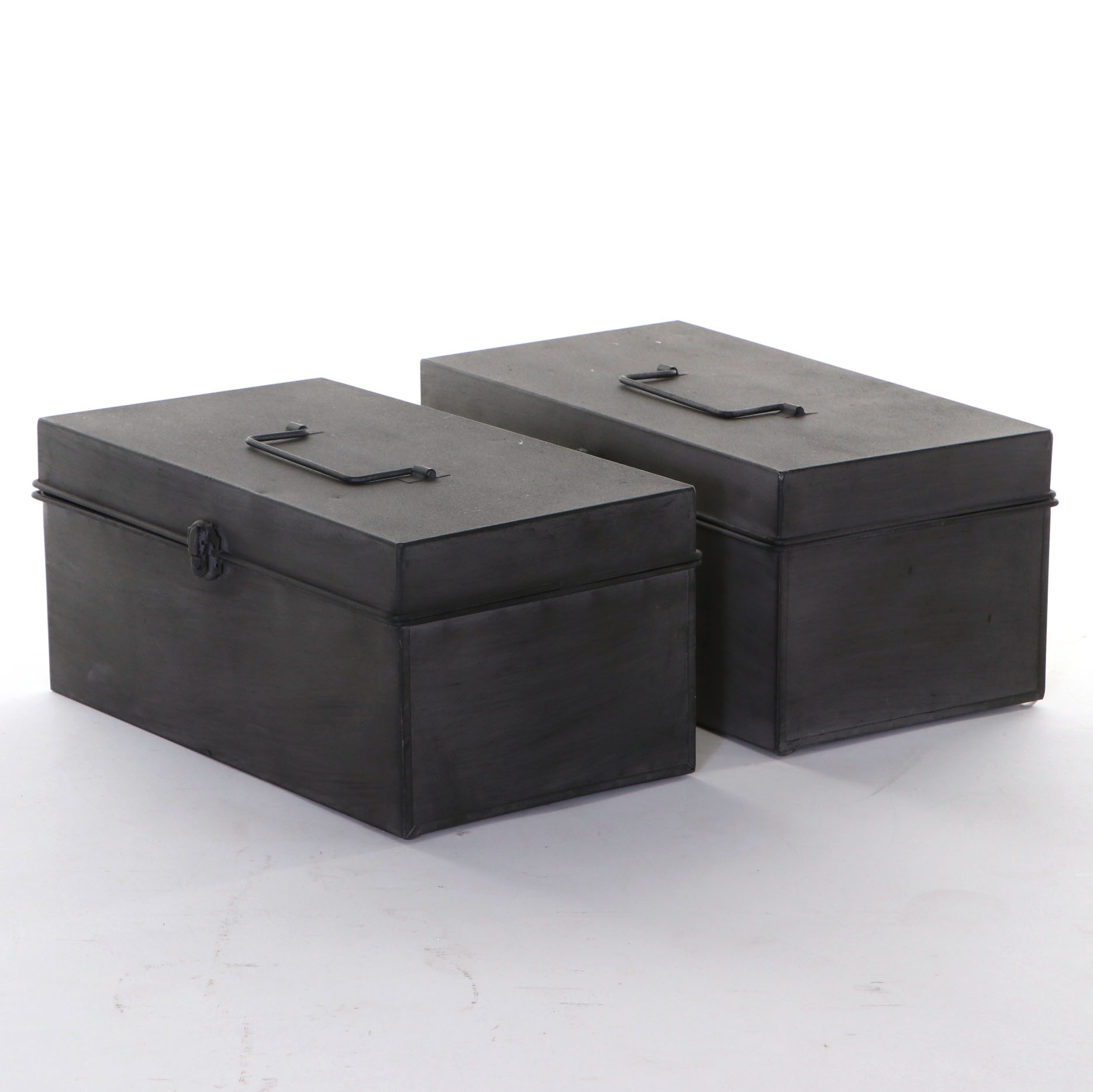 Trio of Galvanized Metal Spheres, Handled Metal Boxes and Rustic Metal Pails