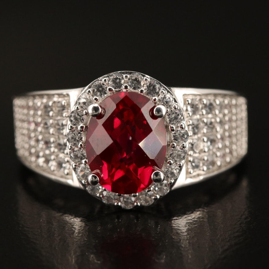 Sterling Ruby and Sapphire Halo Ring