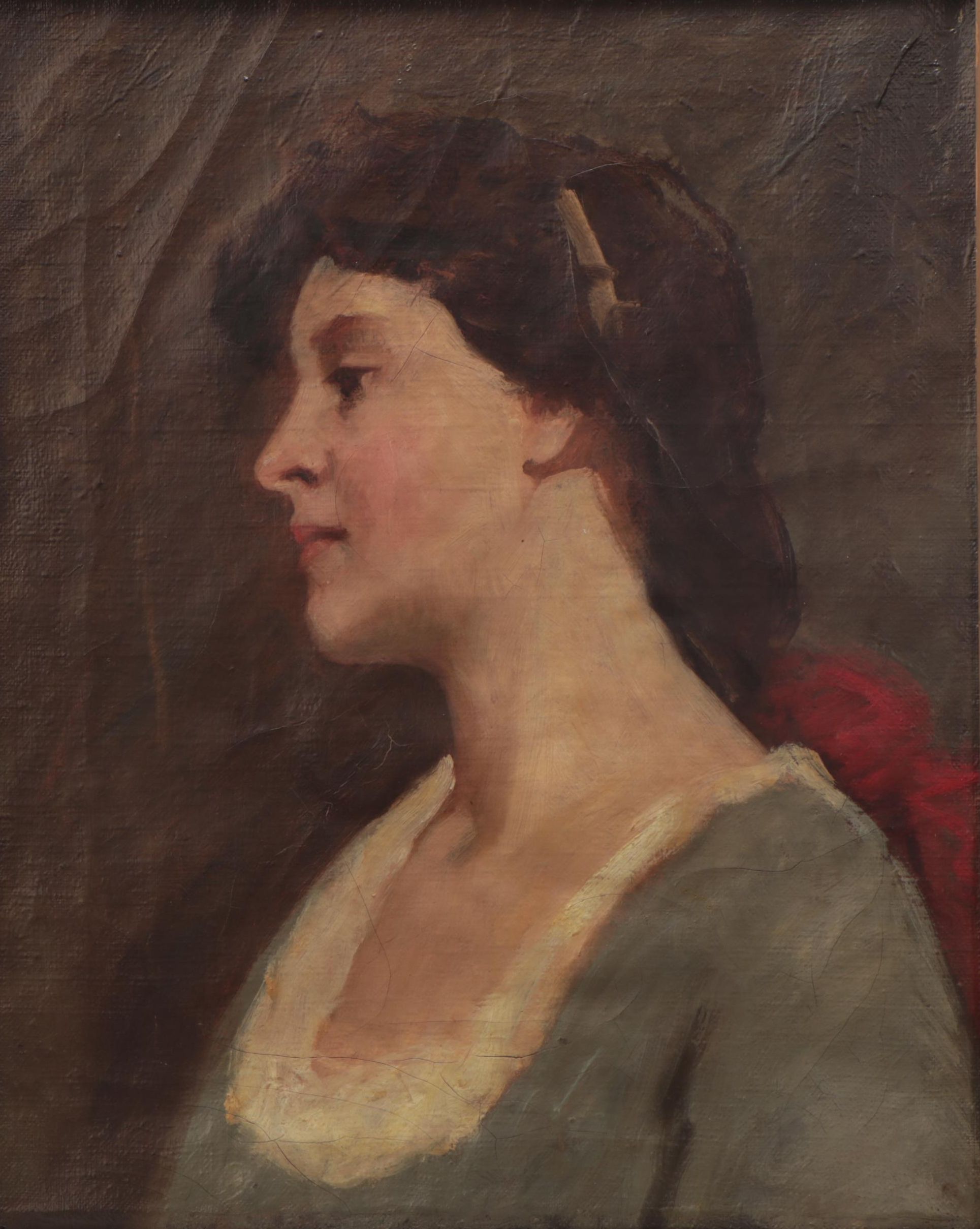 American School Portrait Oil Painting, Late 19th Century