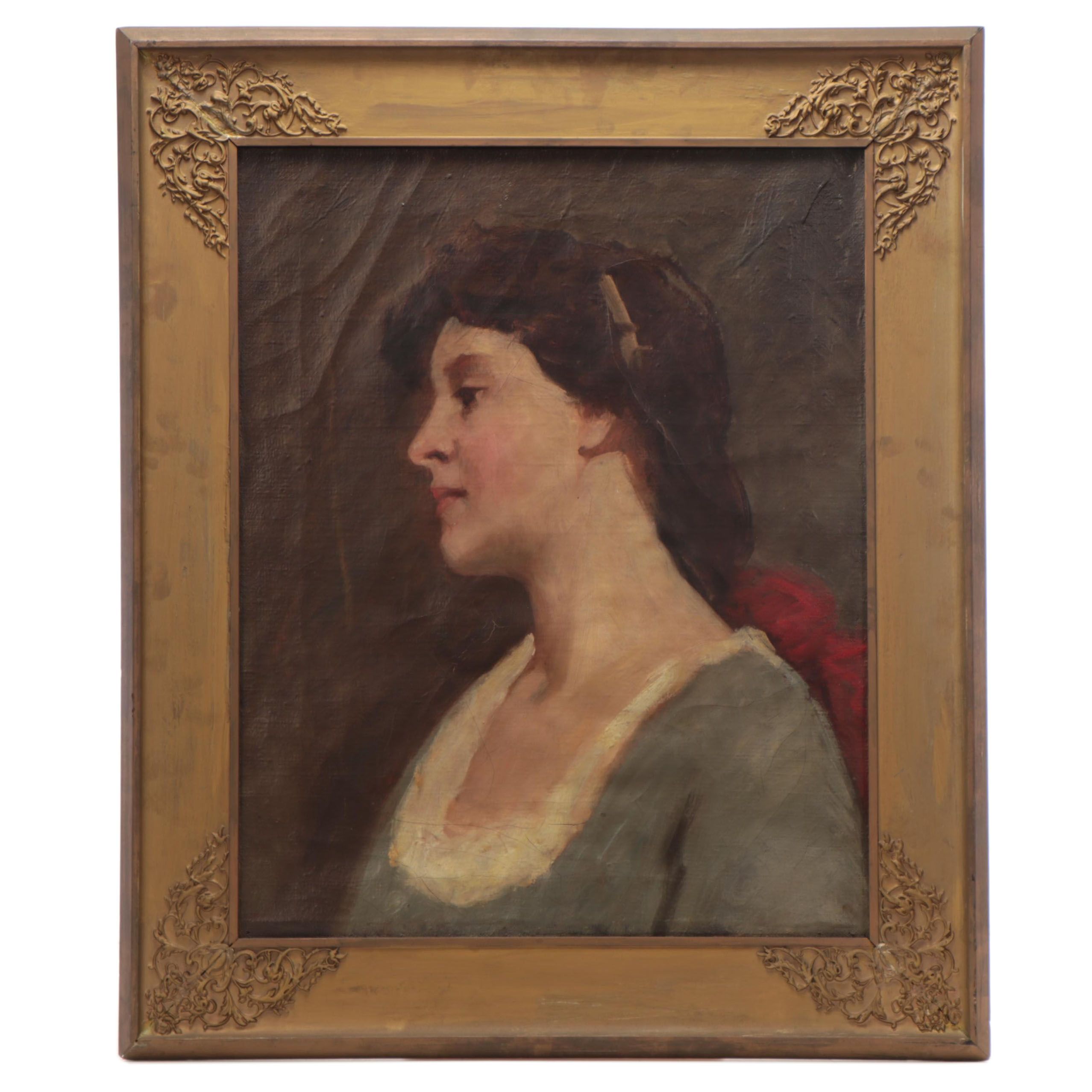 American School Portrait Oil Painting, Late 19th Century