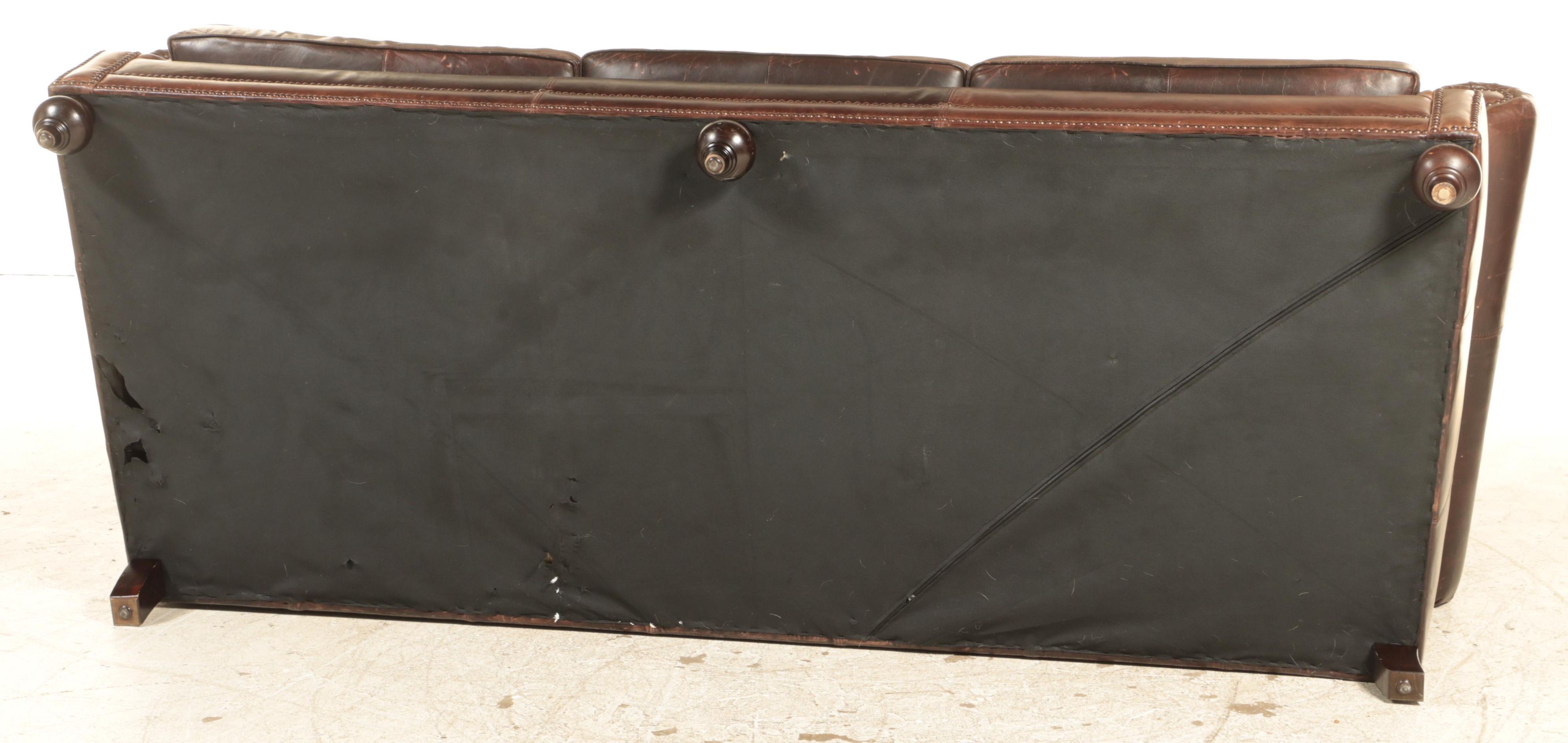 Bernhardt Leather Three-Seat Sofa with Nailhead Trim