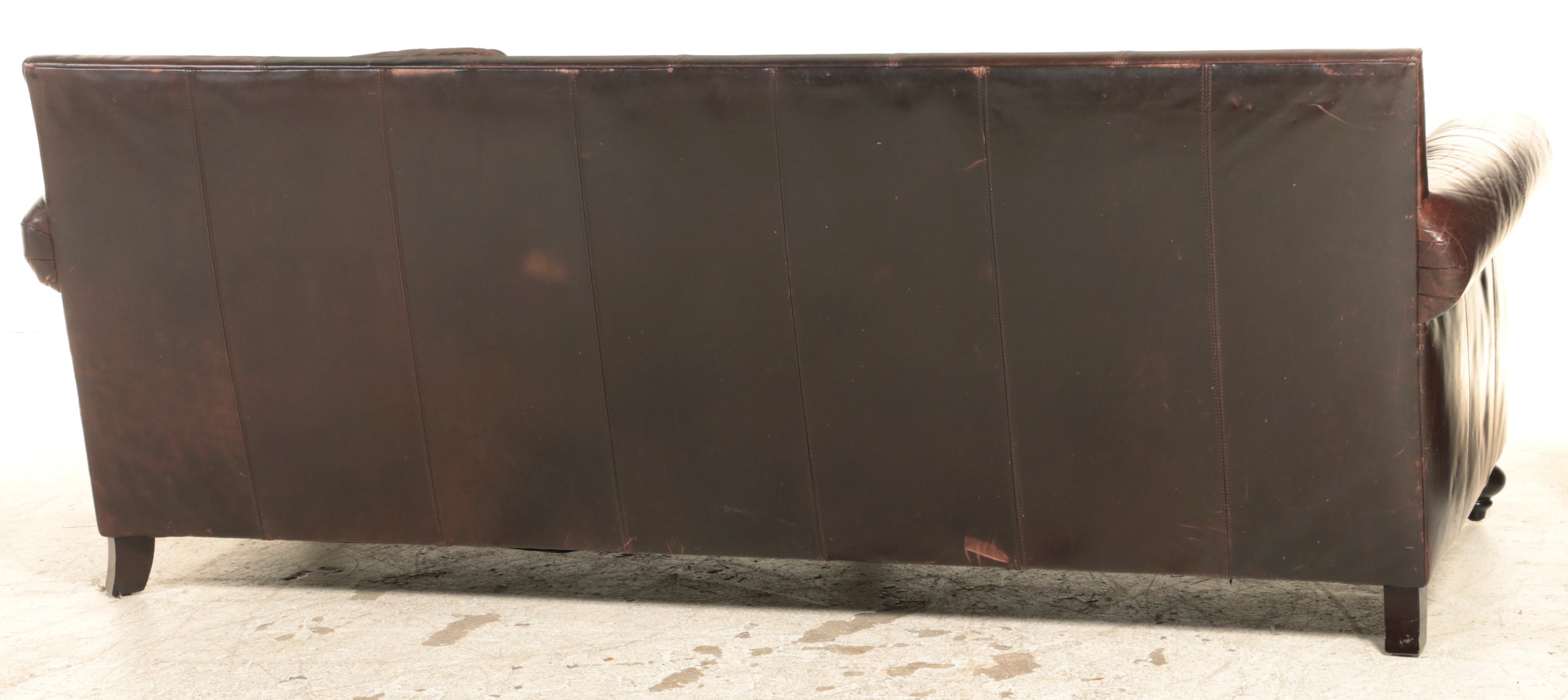 Bernhardt Leather Three-Seat Sofa with Nailhead Trim