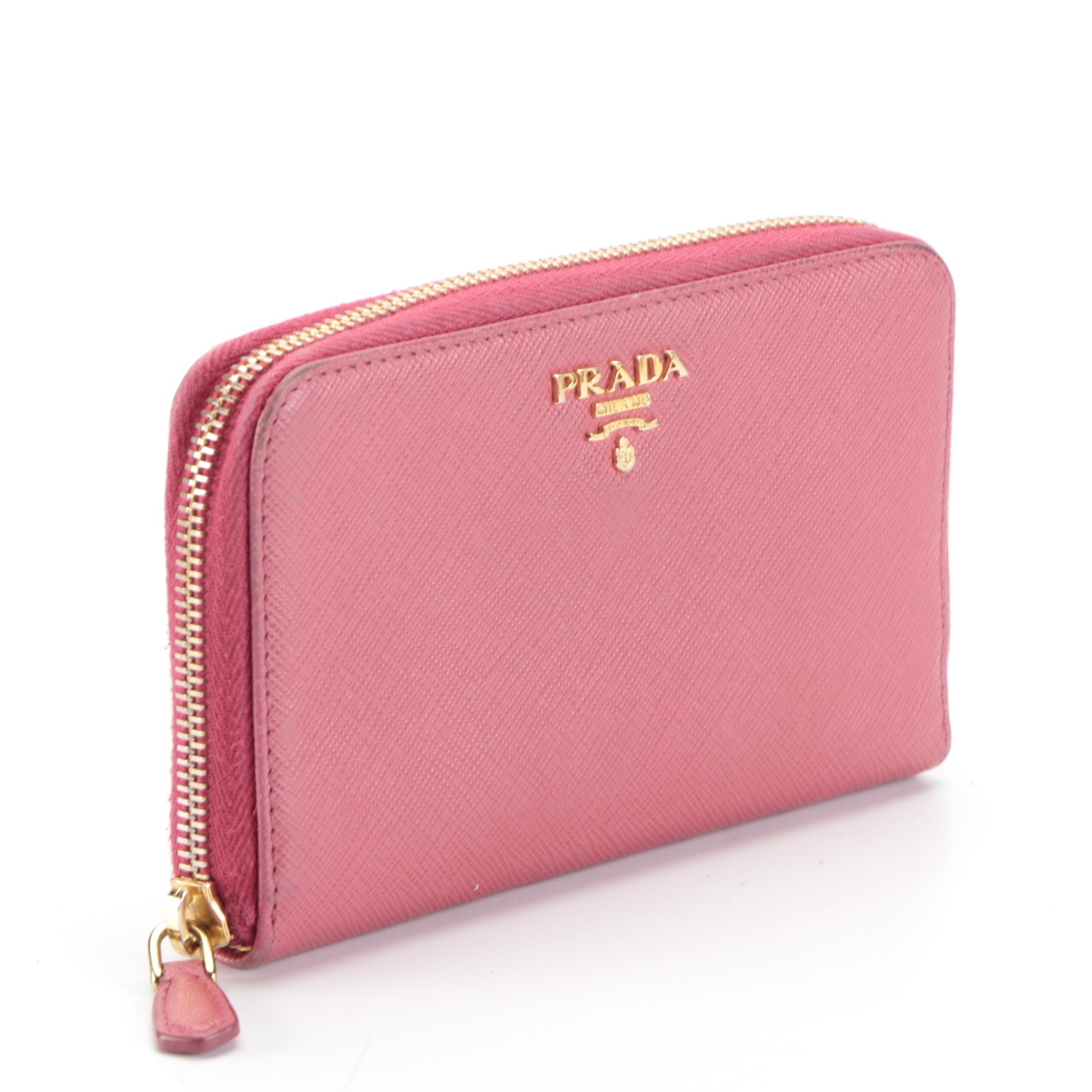 Prada Bifold Zip Wallet in Pink Saffiano Leather