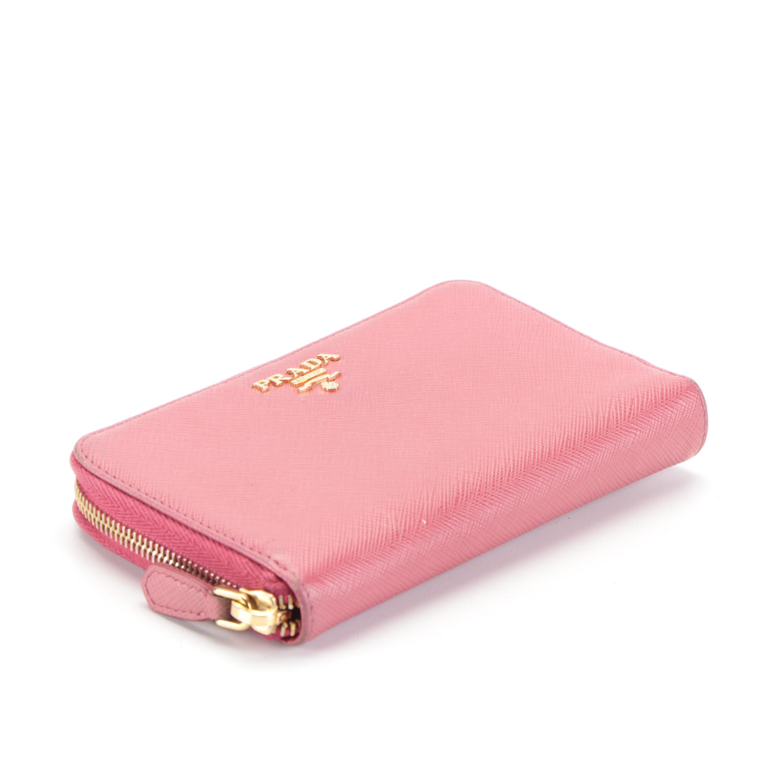 Prada Bifold Zip Wallet in Pink Saffiano Leather