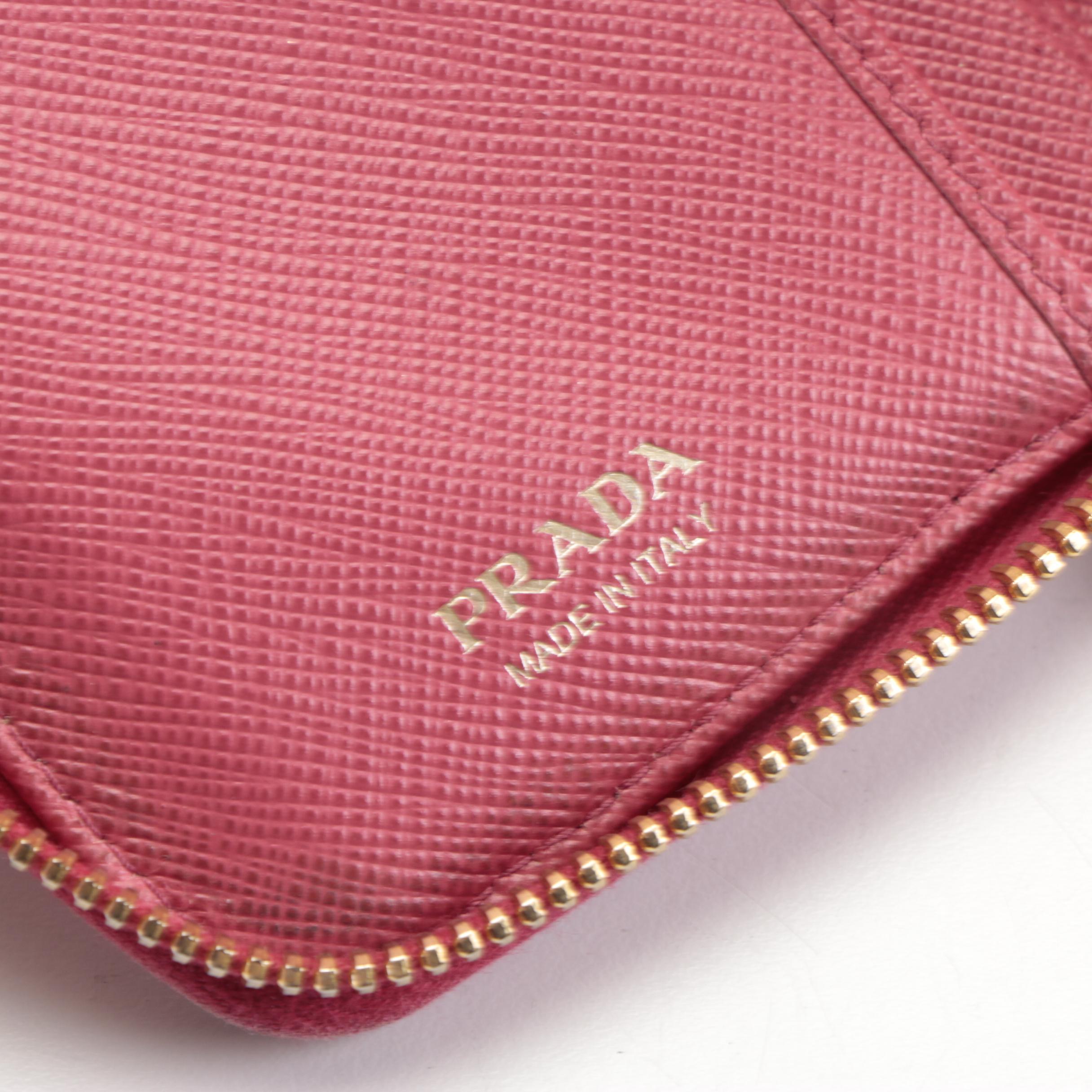 Prada Bifold Zip Wallet in Pink Saffiano Leather