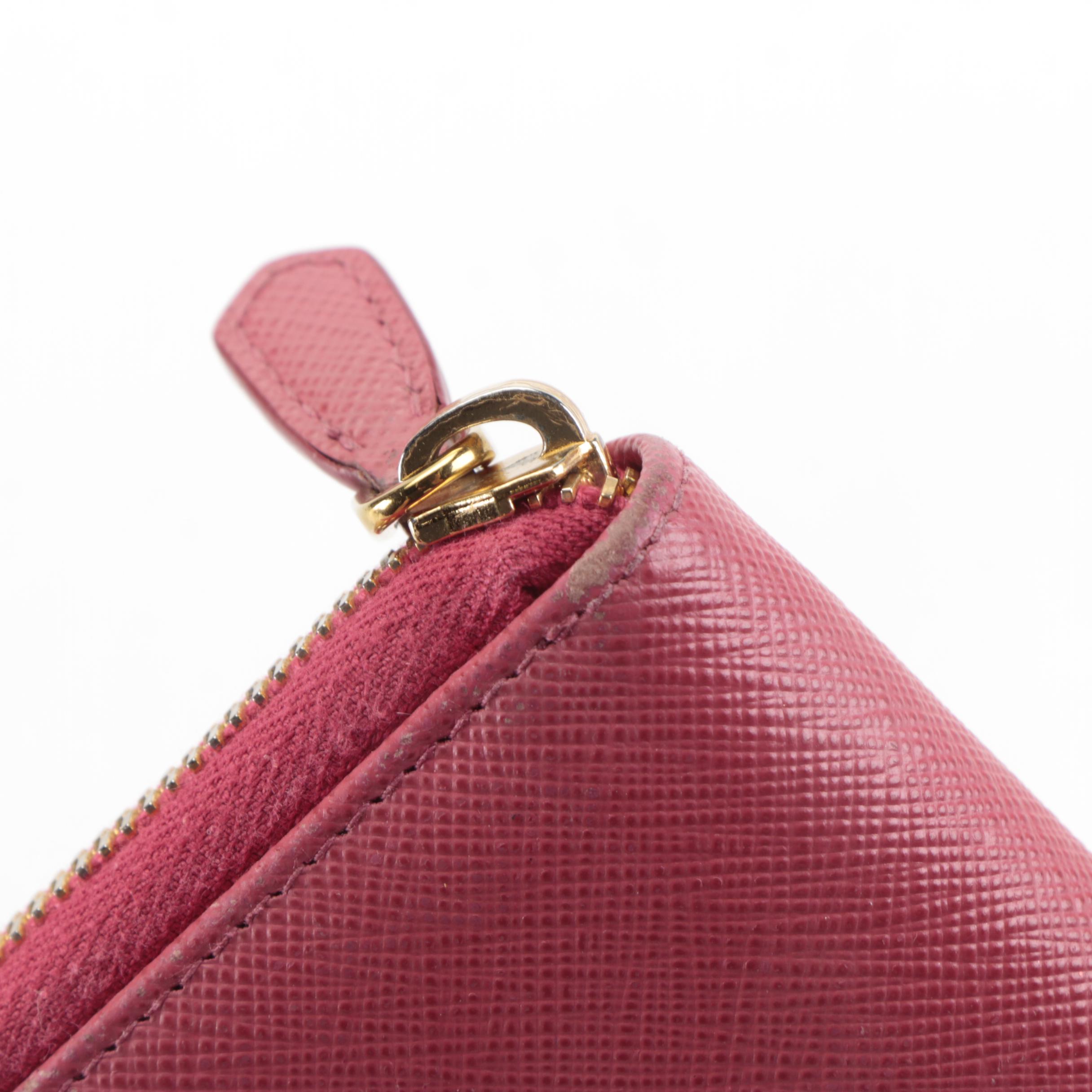 Prada Bifold Zip Wallet in Pink Saffiano Leather