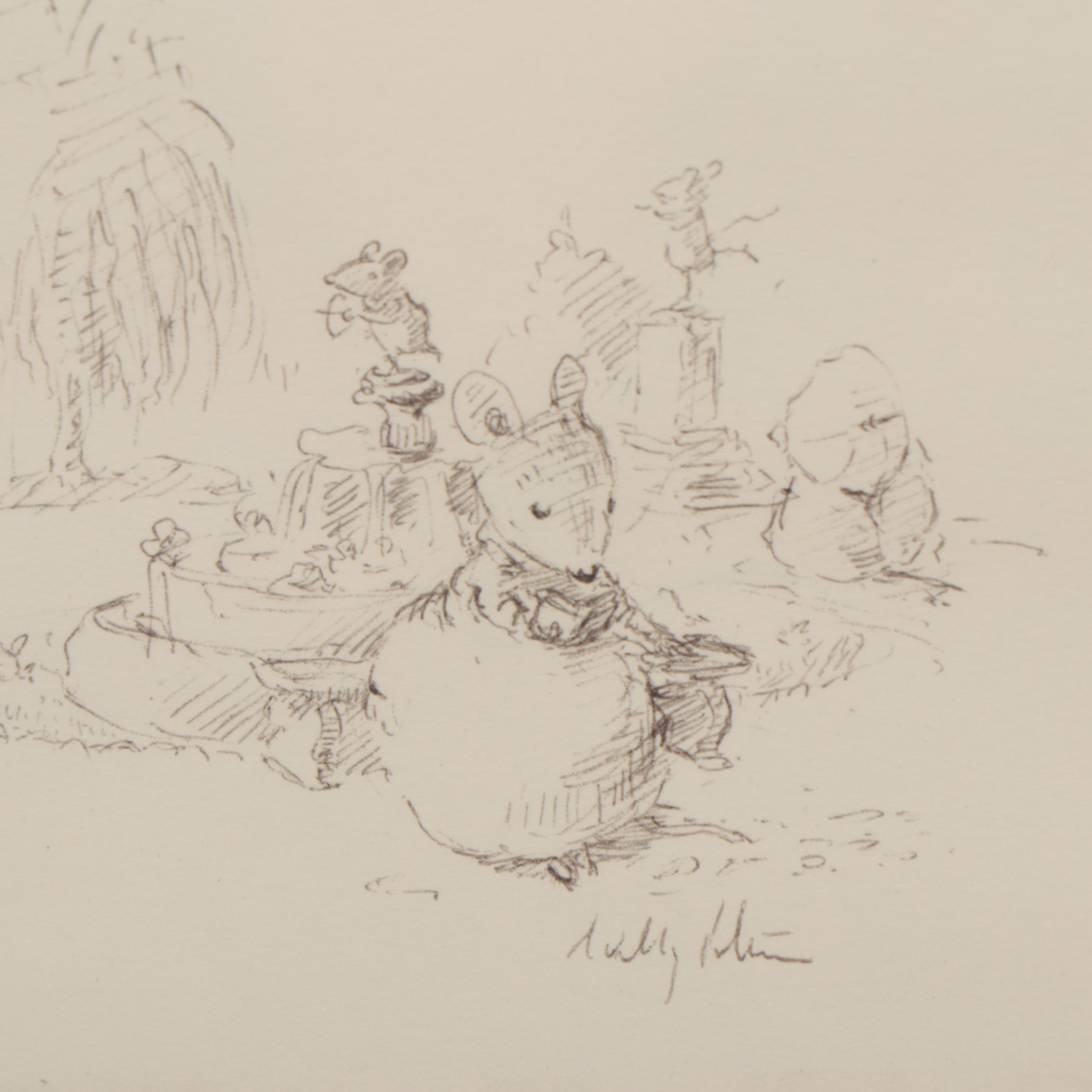 Willy Petersen Ink Drawing of Wee Forest Folk, Circa 2000