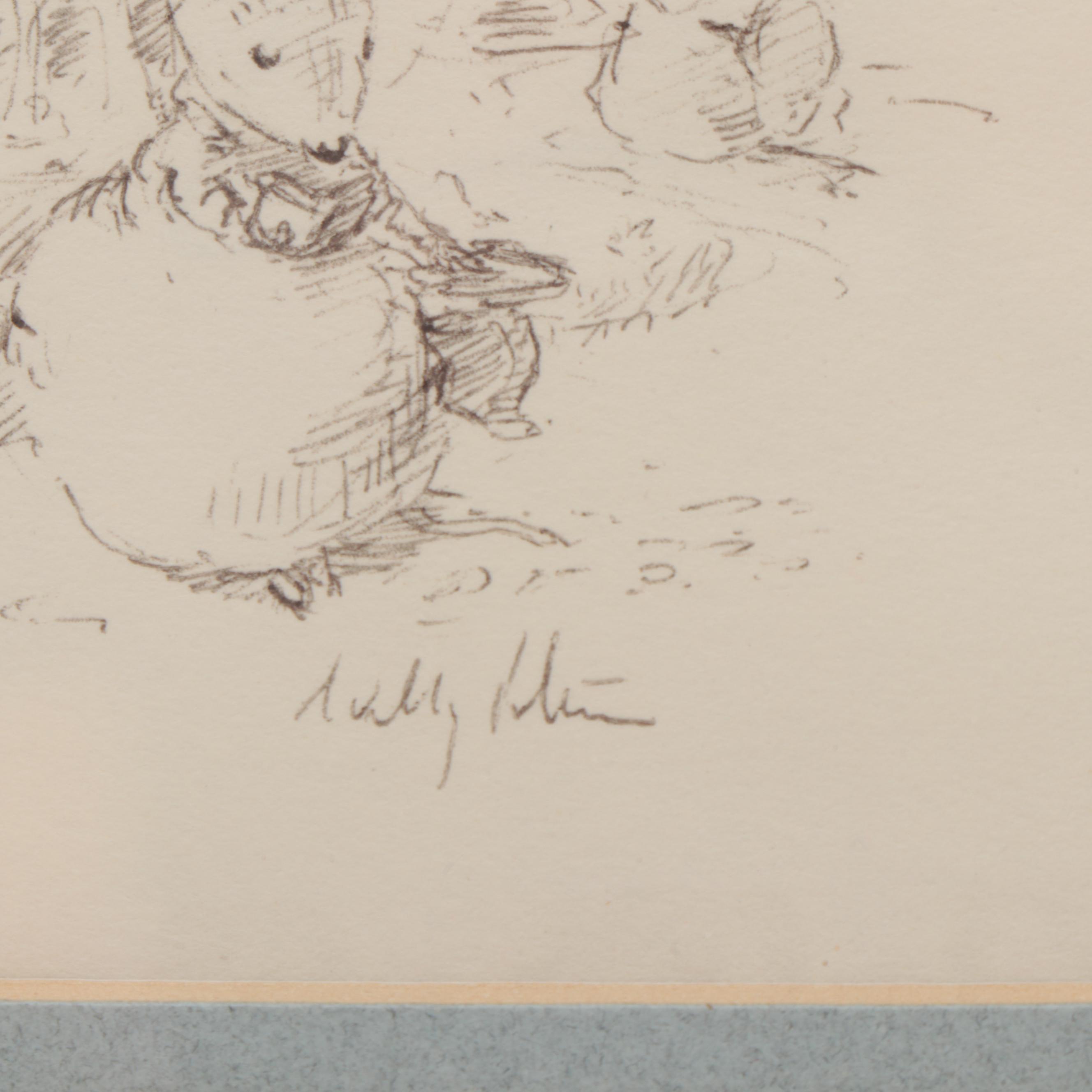 Willy Petersen Ink Drawing of Wee Forest Folk, Circa 2000
