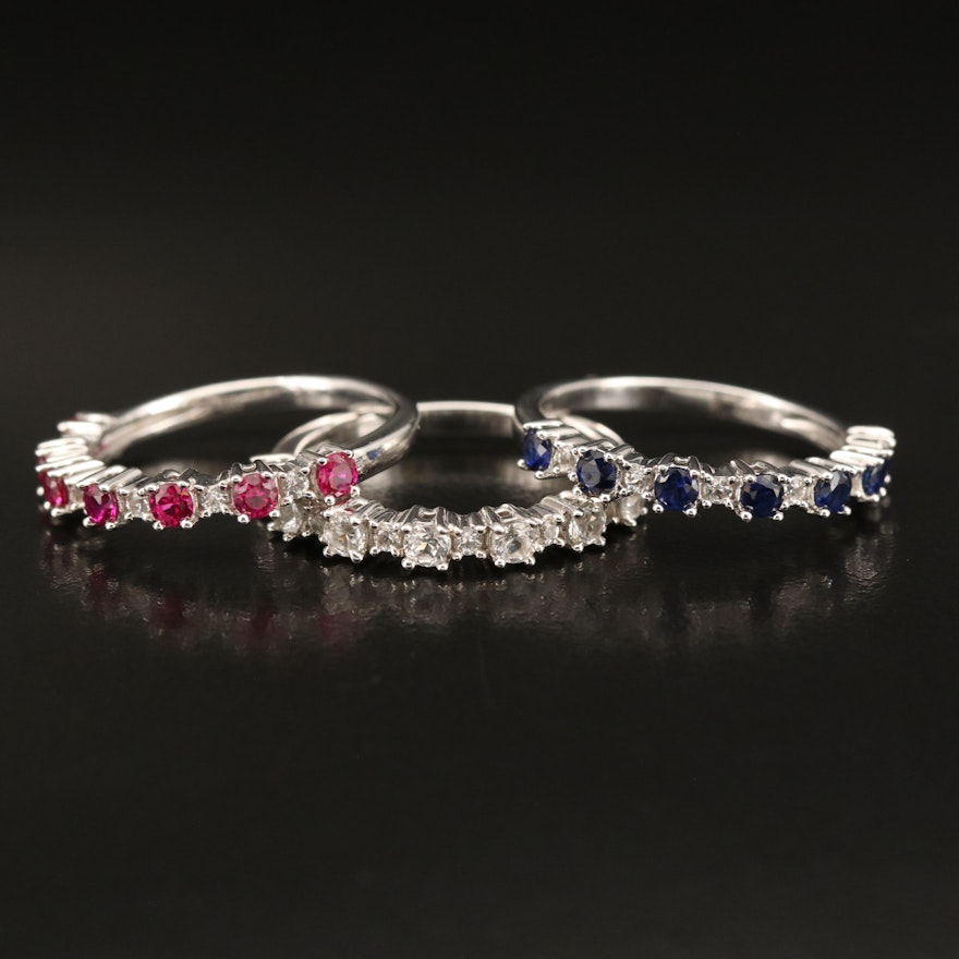 Sterling Stackable Rings Including Sapphire and Ruby